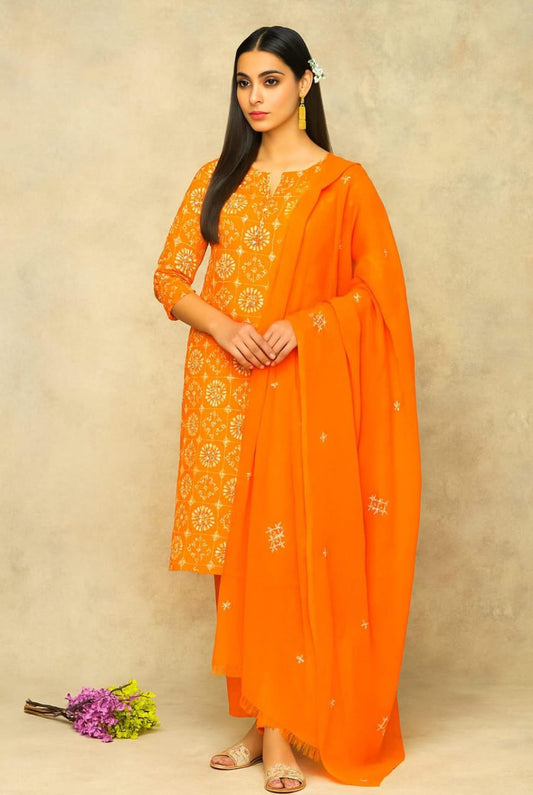 Handmade Bamber Crinkle Sindhi Jaal with Mirror Work 2Pcs Dress