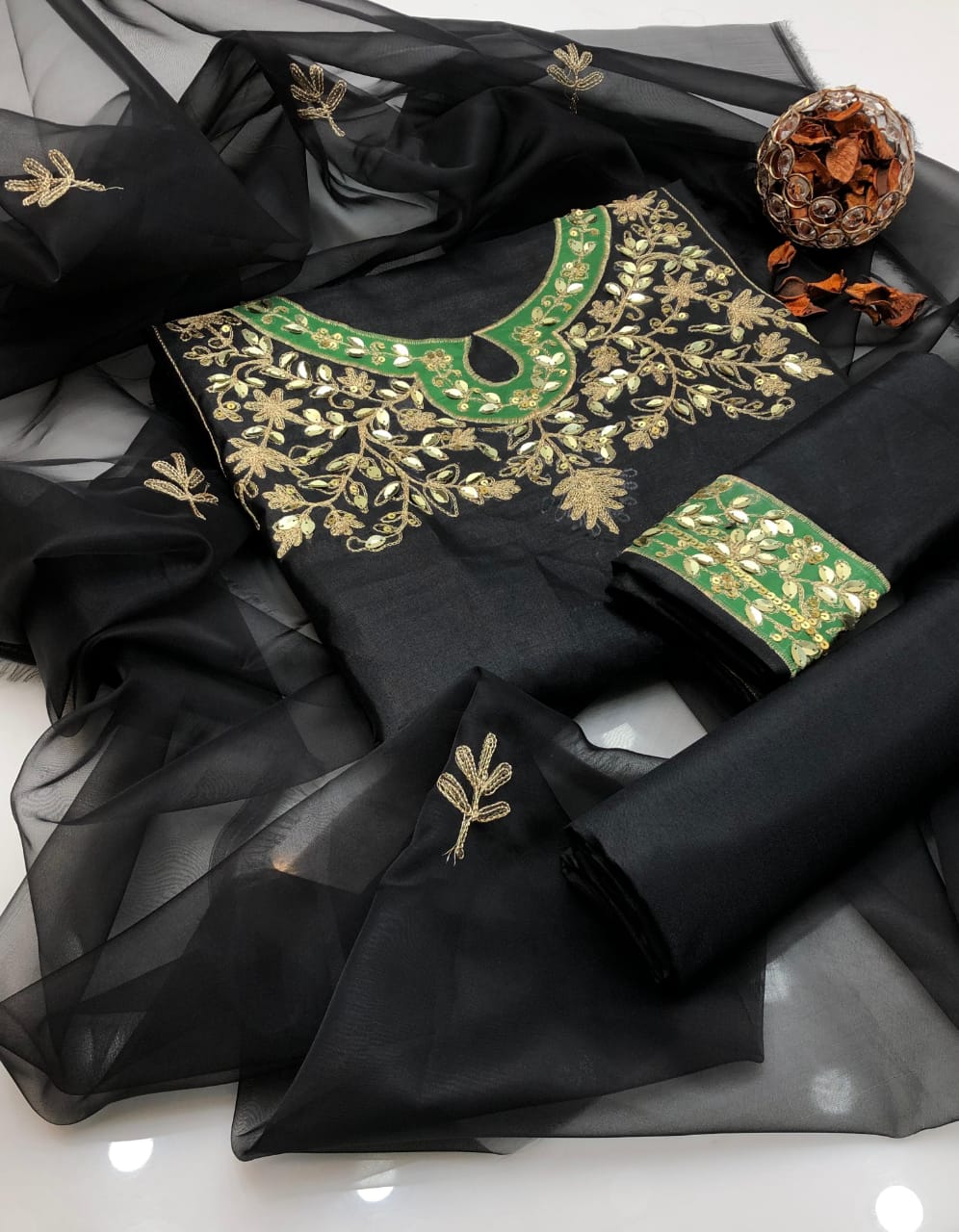 Simple Kataan Silk Aari Beads Shirt and Dupatta 3Pcs Dress