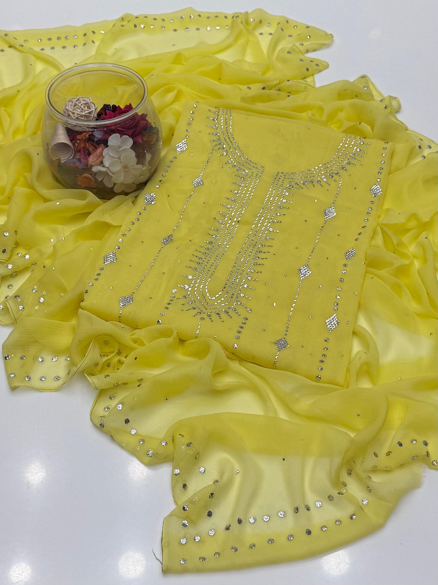 Bamber Chiffon Mukesh Work Shirt & Dupatta 2Pcs Dress