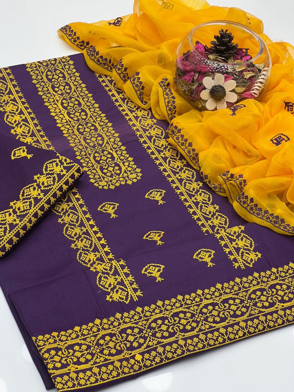 Tranquil Cross-Stitch Embroidered 3Pcs Dress