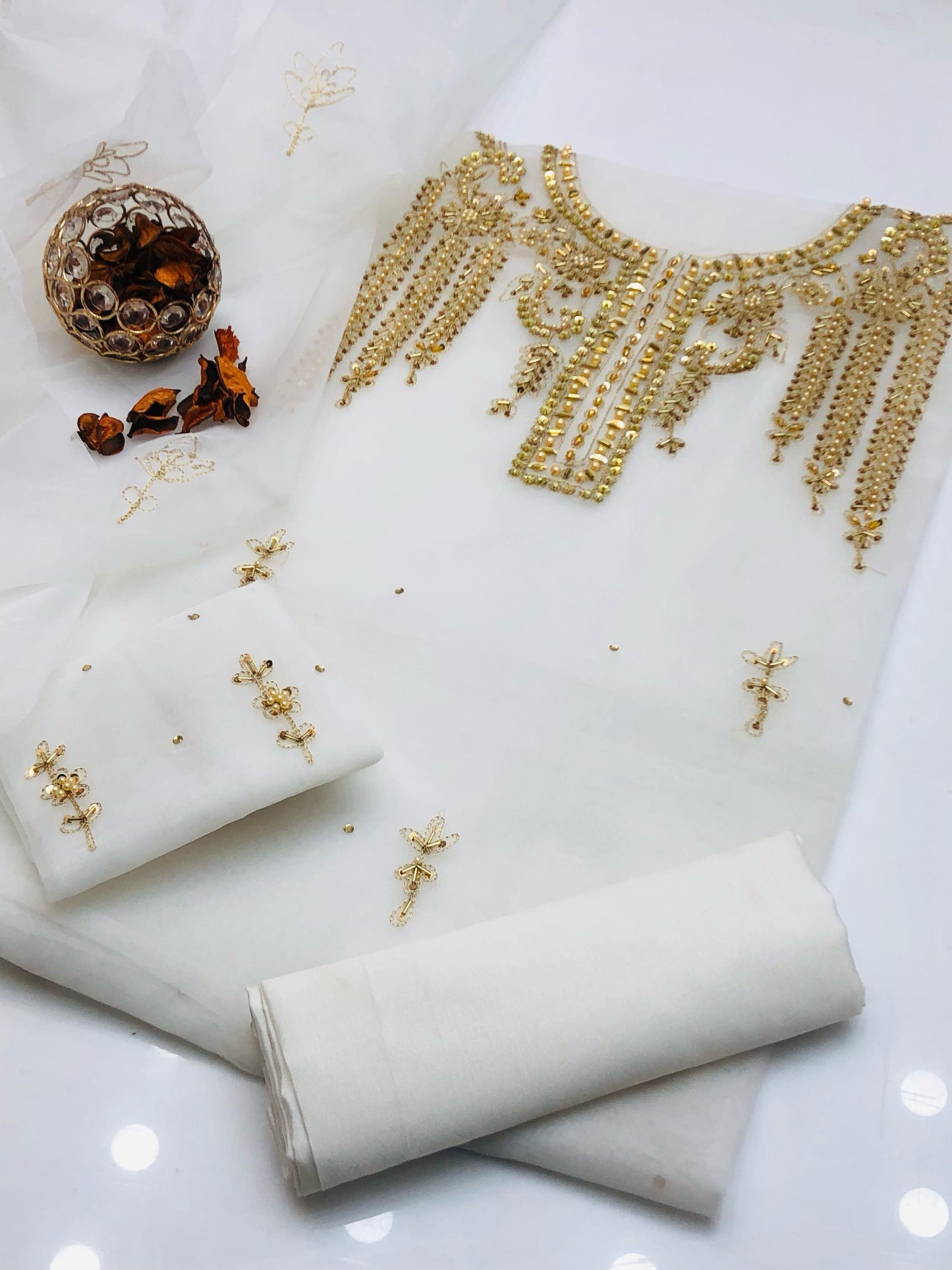 Luminara Organza Shirt with Embroidered Dupatta & Silk Trouser 3Pcs Dress