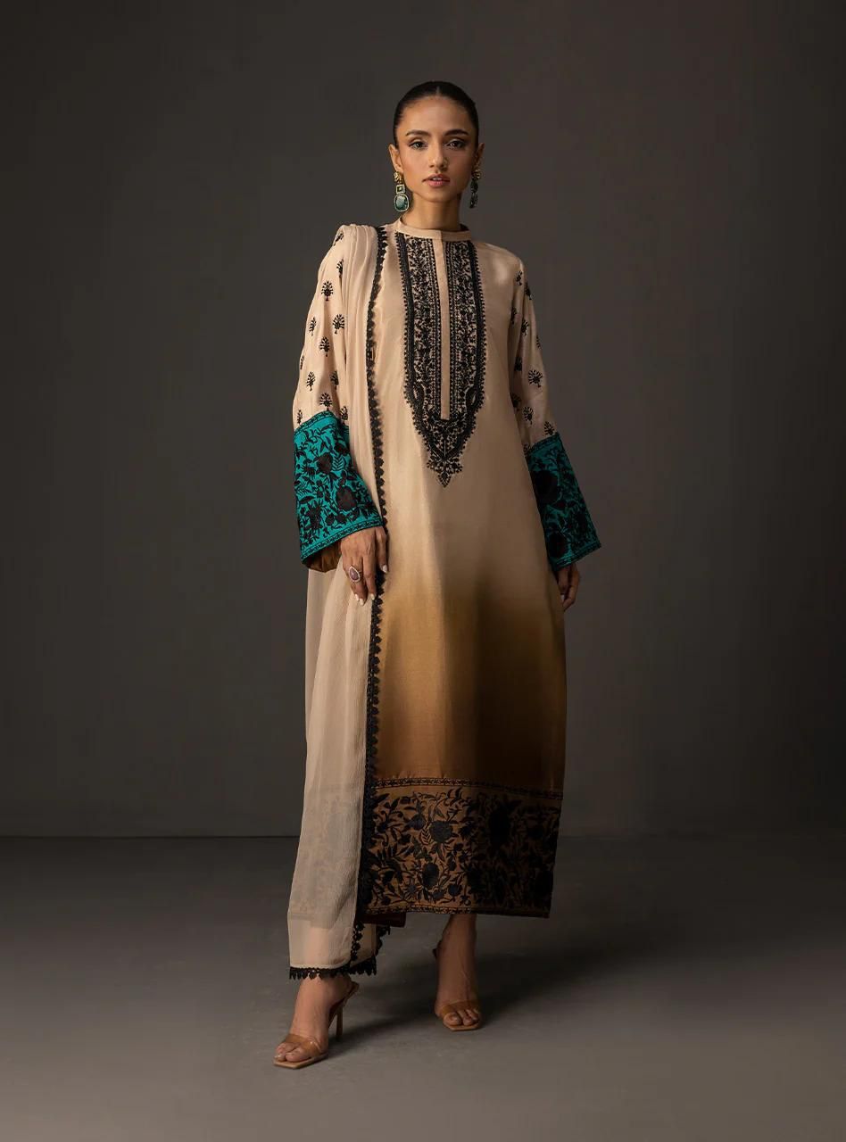 Graceful Shamoze Silk Shirt Trouser With Silk Dupatta 3Pcs Dress