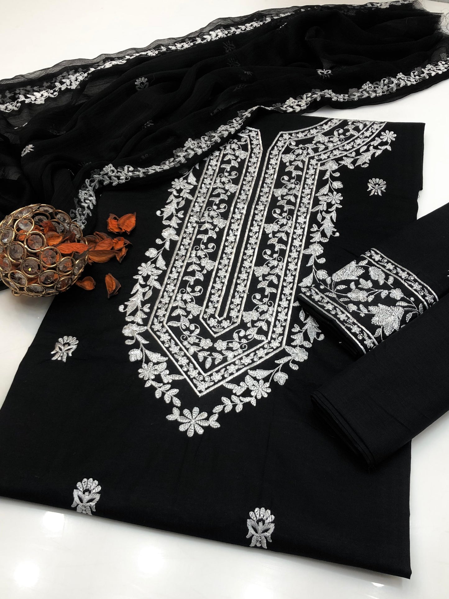 Unique Lawn Cotton Embroidered Shirt and Dupatta 3Pcs Dress