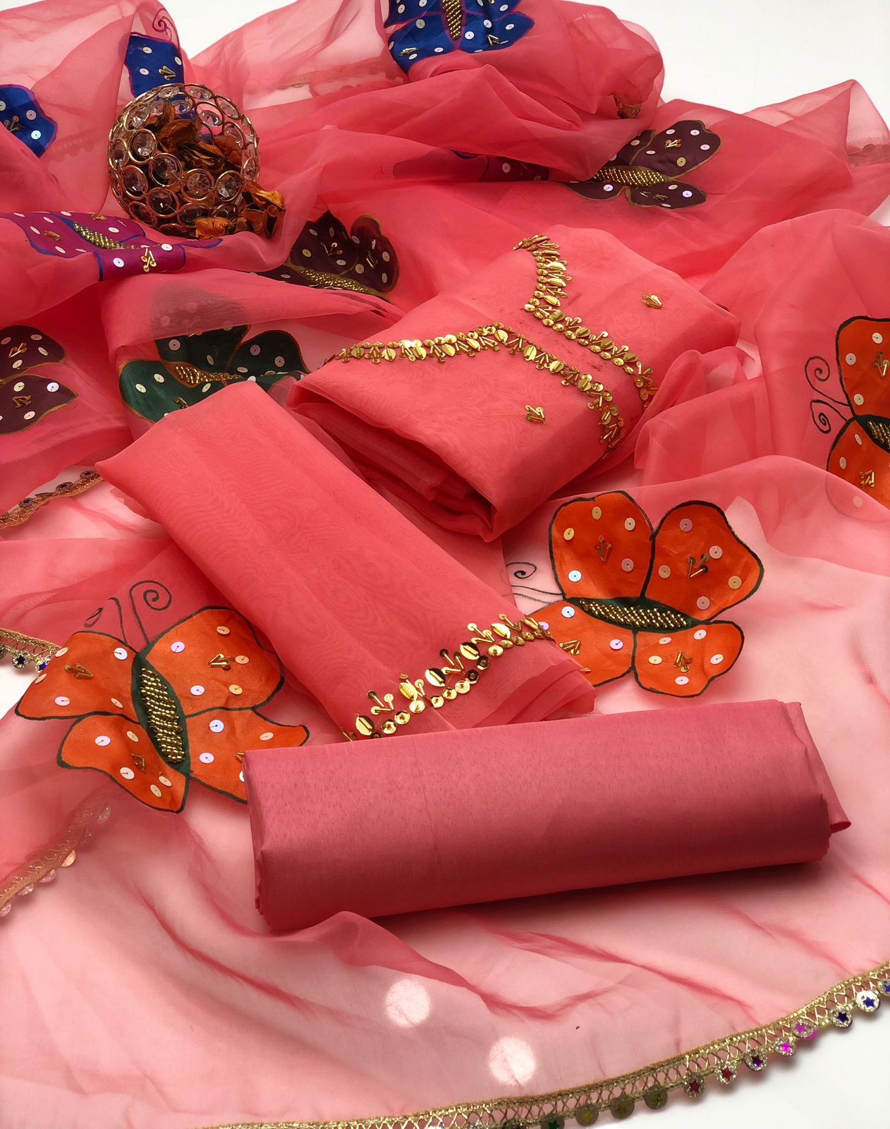 Ornaya Organza Hand Beads & Painted Dupatta 3Pcs Dress
