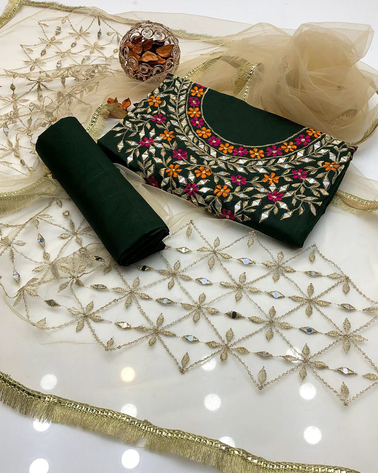 True Kataan Silk Reta Embroidered Shirt and Dupatta 3Pcs Dress