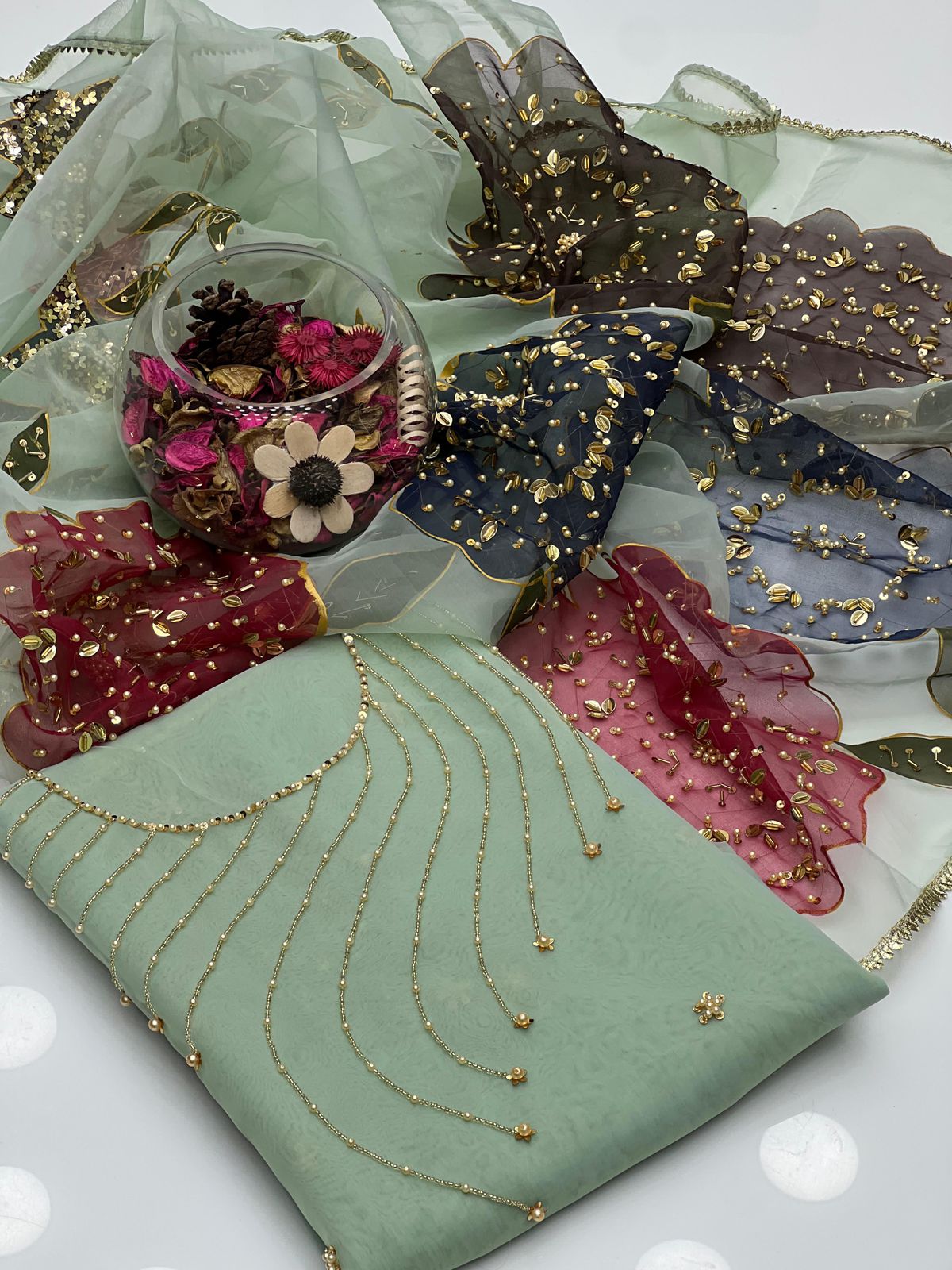 Organza Handwork & Zari Beads with Heavy Bunch Dupatta 2Pcs Dress