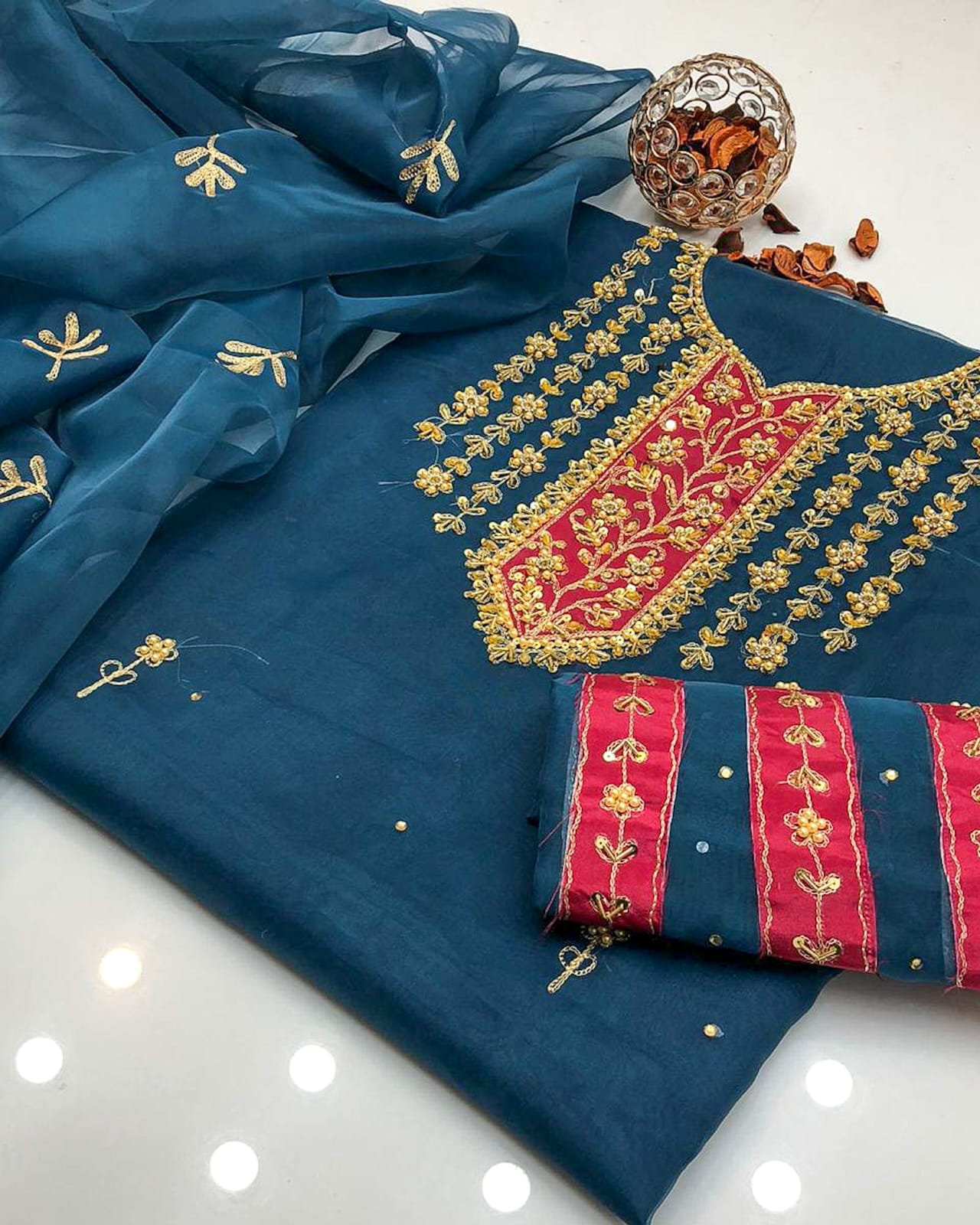 Virello Organza Shirt with Embroidered Dupatta 2Pcs Dress