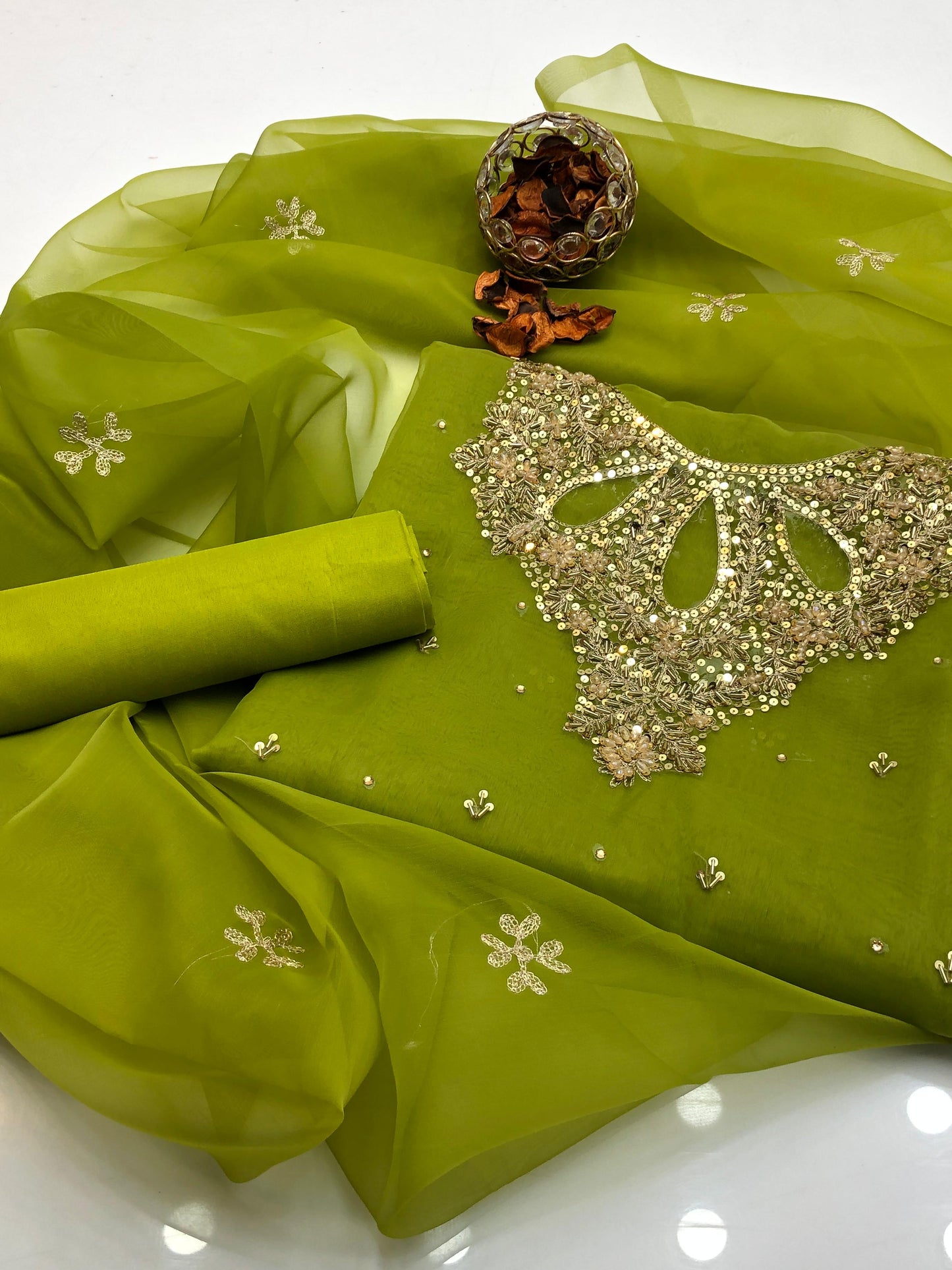 Aurielle Organza Shirt with Embroidered Dupatta & Silk Trouser 3Pcs Dress