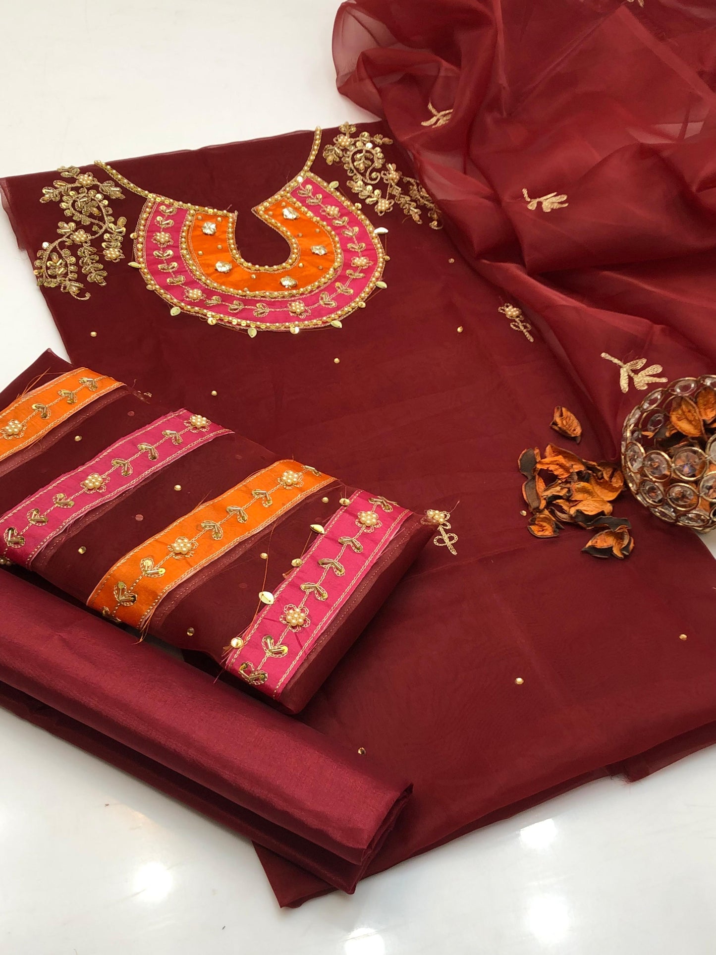 Opulent Organza Aari Zari Work 3Pcs Dress