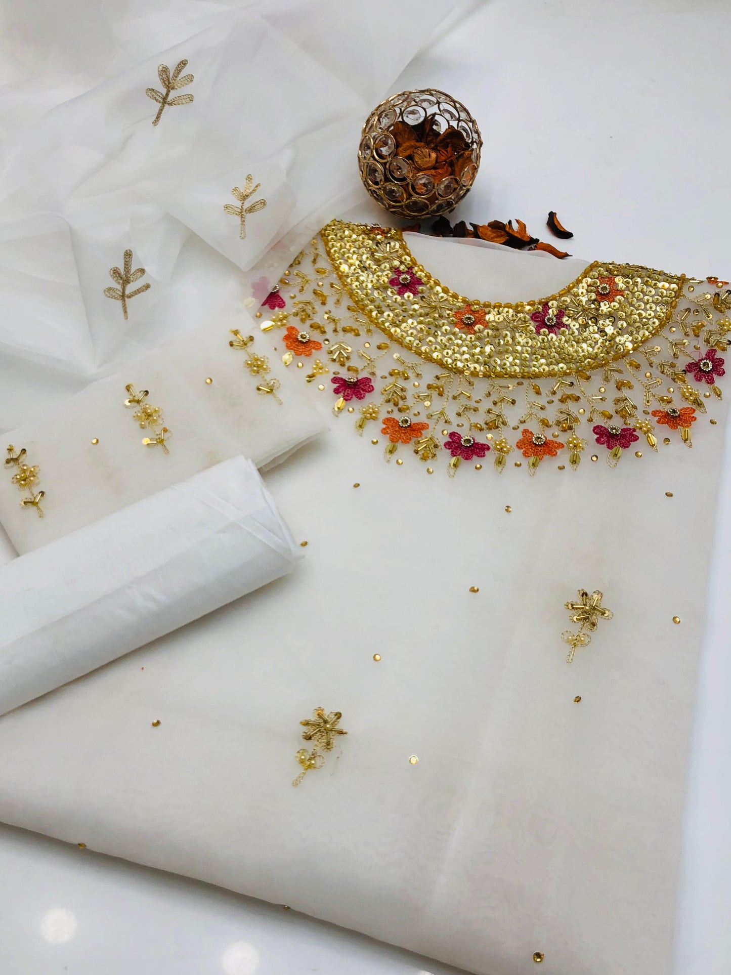 Celestria Organza Shirt with Embroidered Dupatta & Silk Trouser 3Pcs Dress