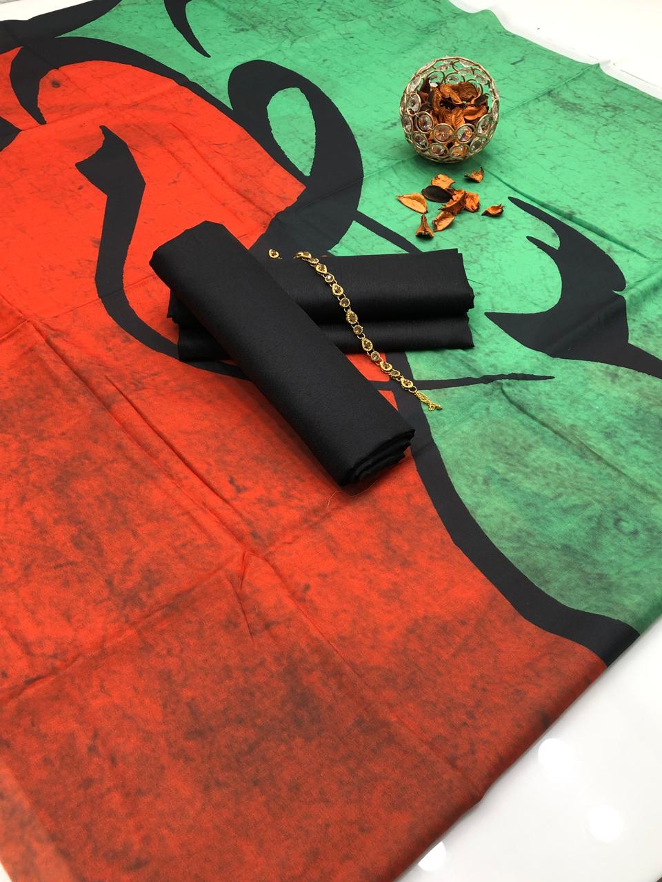Timeless Kataan Silk & Lawn Calligraphy 3Pcs Dress