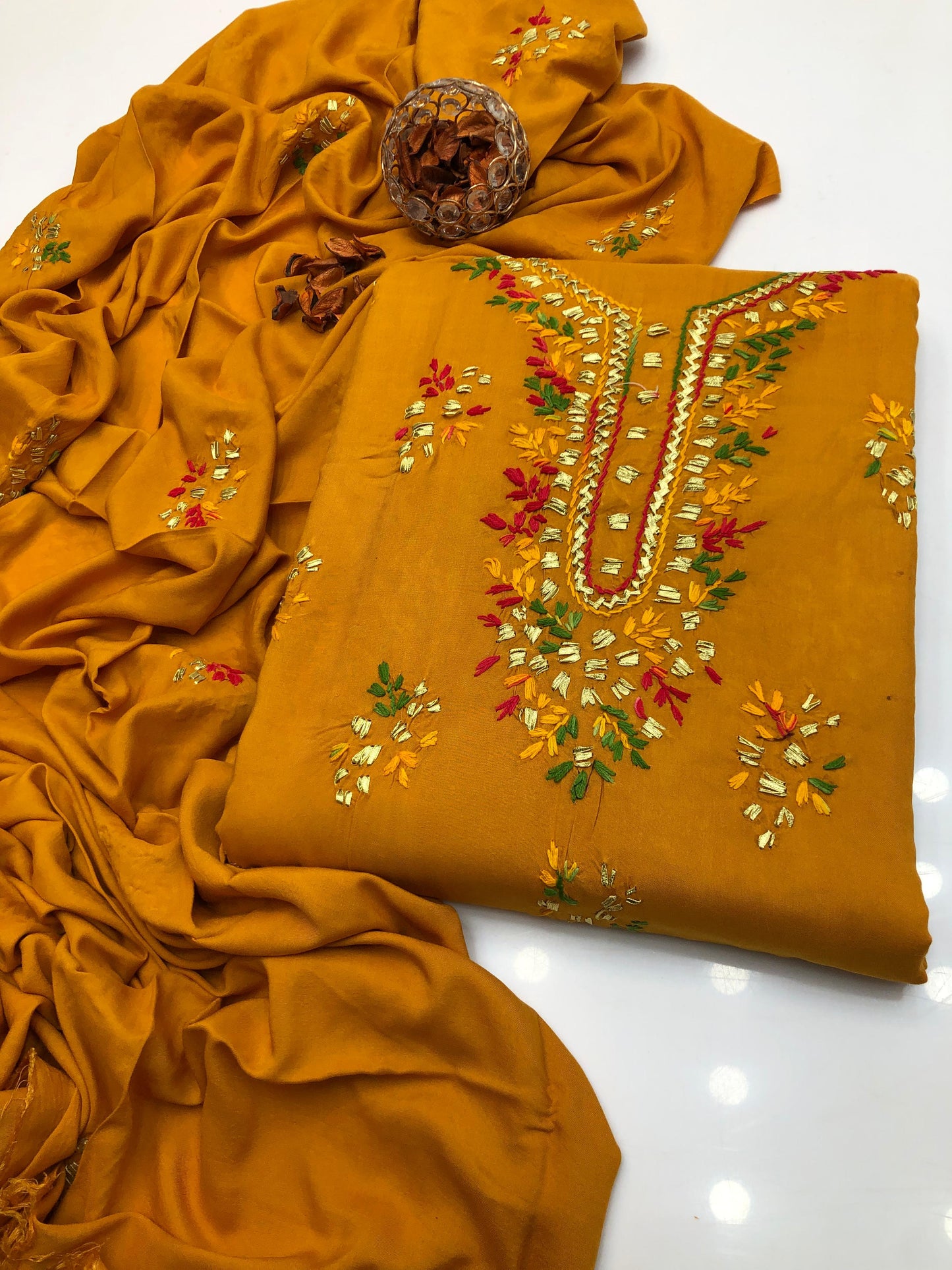 Luxury Linen Handmade Gotta With Paka Tanka 3Pcs Dress