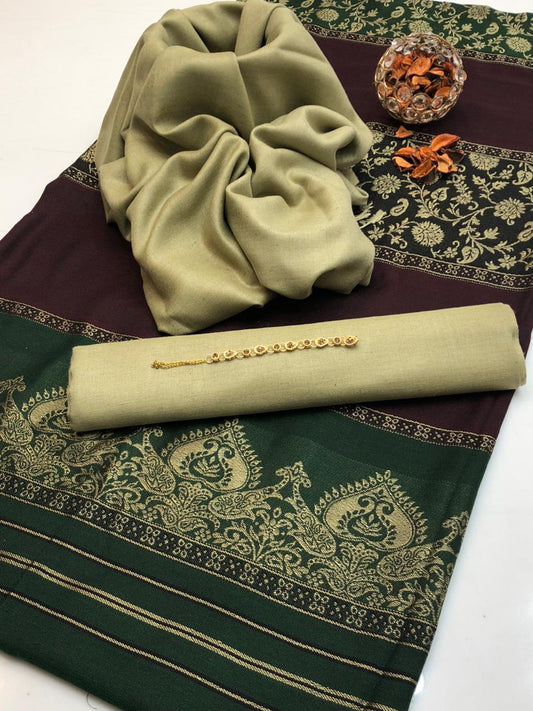 Acrylic Wool Suit With 3D Pashmina Shawl 3Pcs Dress