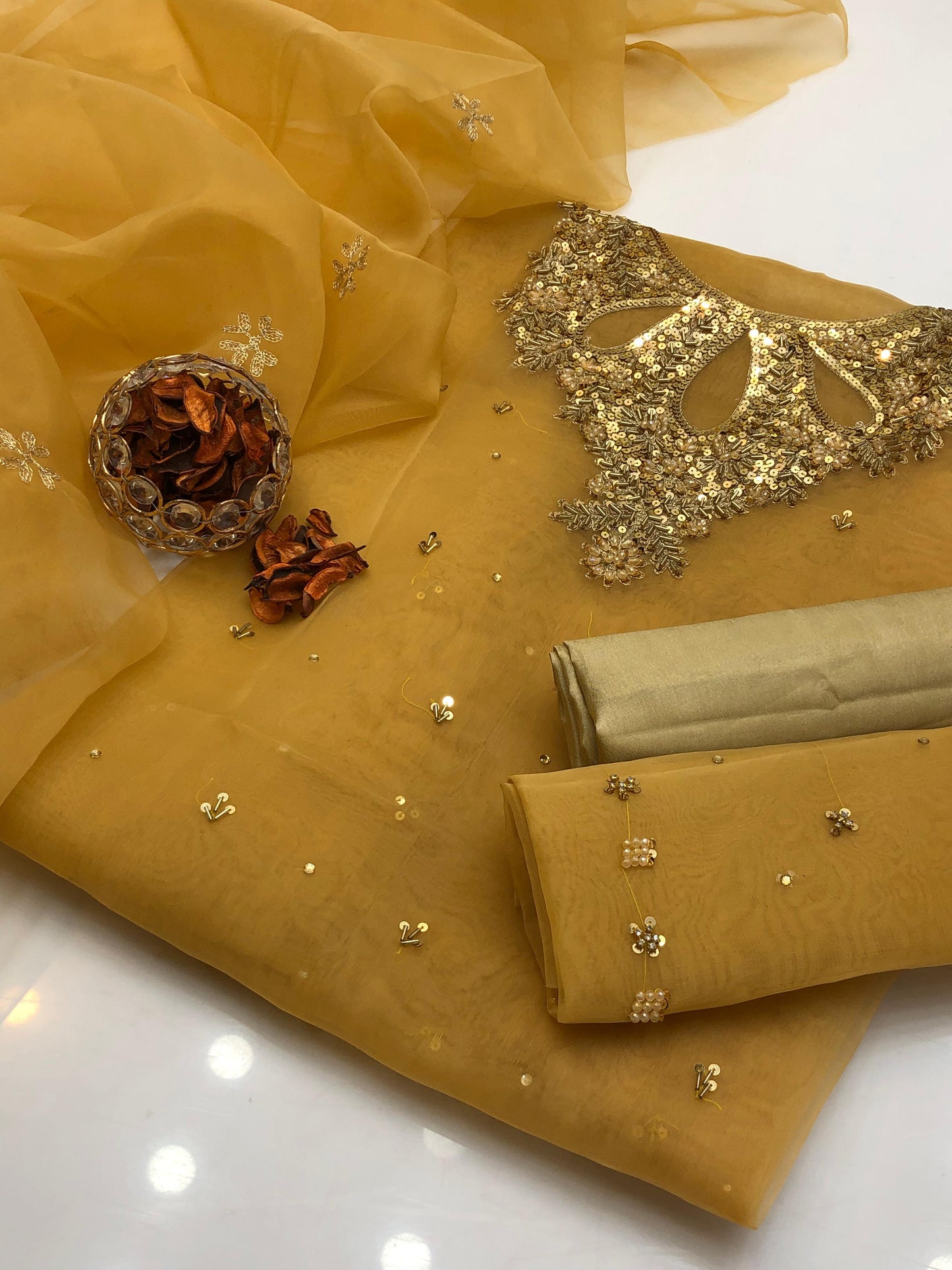 Aurielle Organza Shirt with Embroidered Dupatta & Silk Trouser 3Pcs Dress
