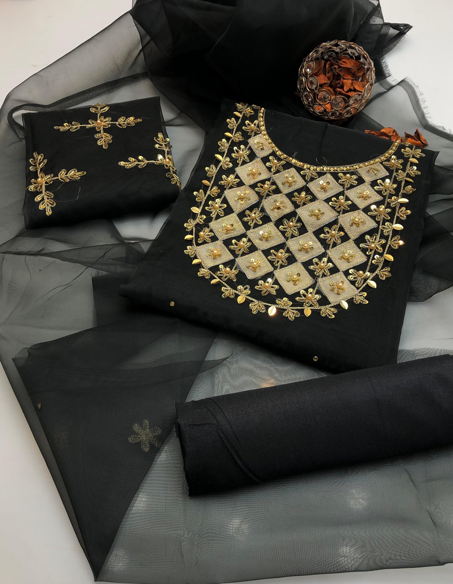 Luminous Organza Silver Applic Work and Embroidered Dupata 3Pcs Dress