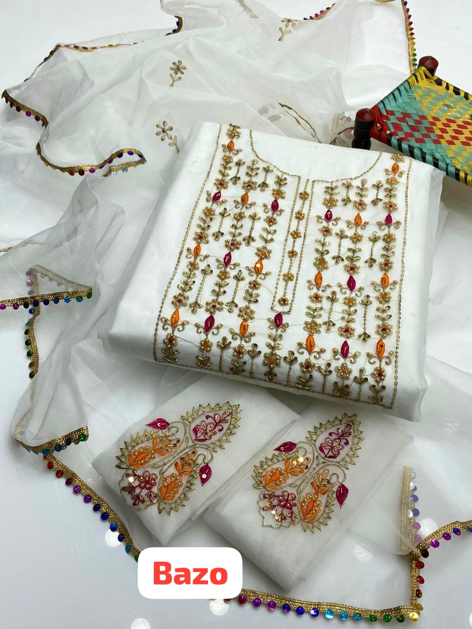 Alluring Organza Embroidered Suit With Zari Beads Work 2Pcs Dress