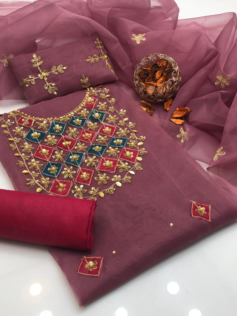 Lovely Organza Aari Embroidered Shirt and Dupatta 3Pcs Dress