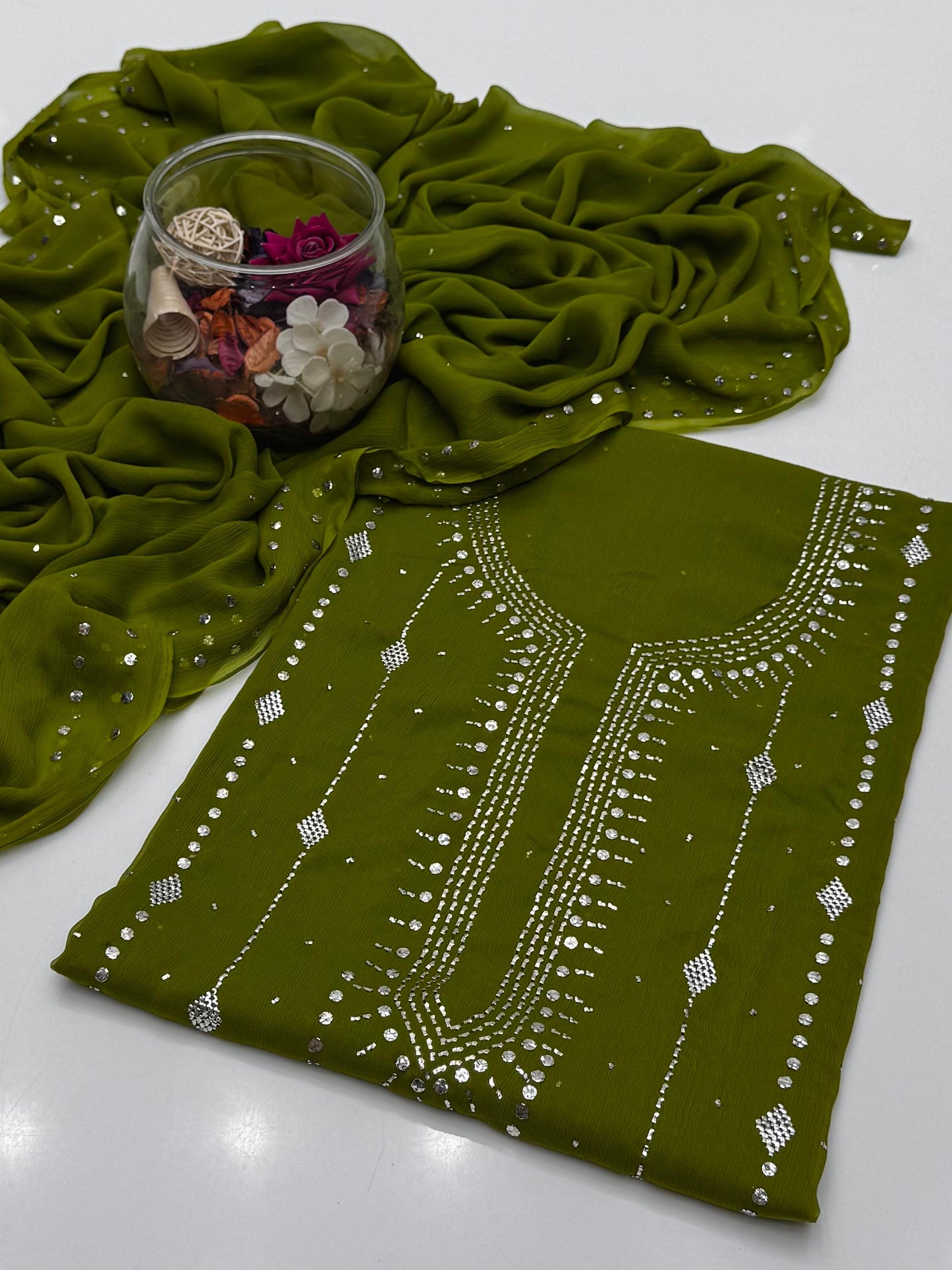 Bamber Chiffon Mukesh Work Shirt & Dupatta 2Pcs Dress