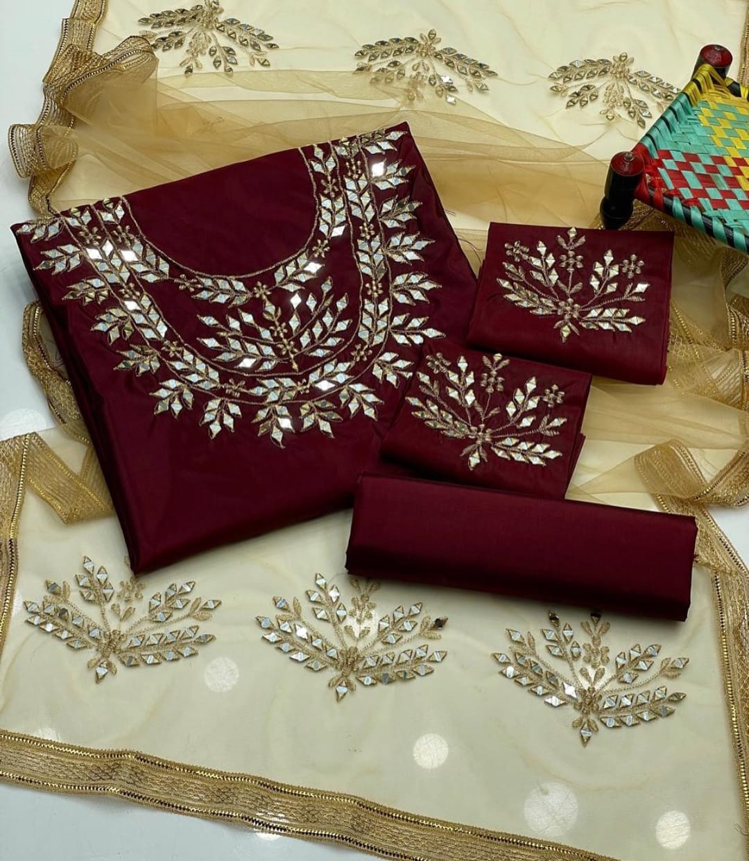 Zerina Kataan Silk Mirror Embroidered Suit 3Pcs Dress