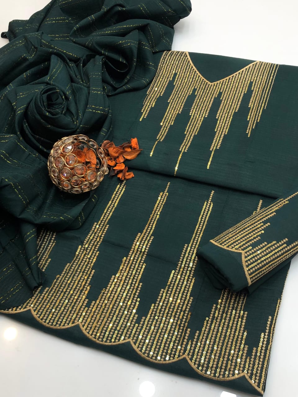 Marina Jacquard Sequence Work 3Pcs Dress