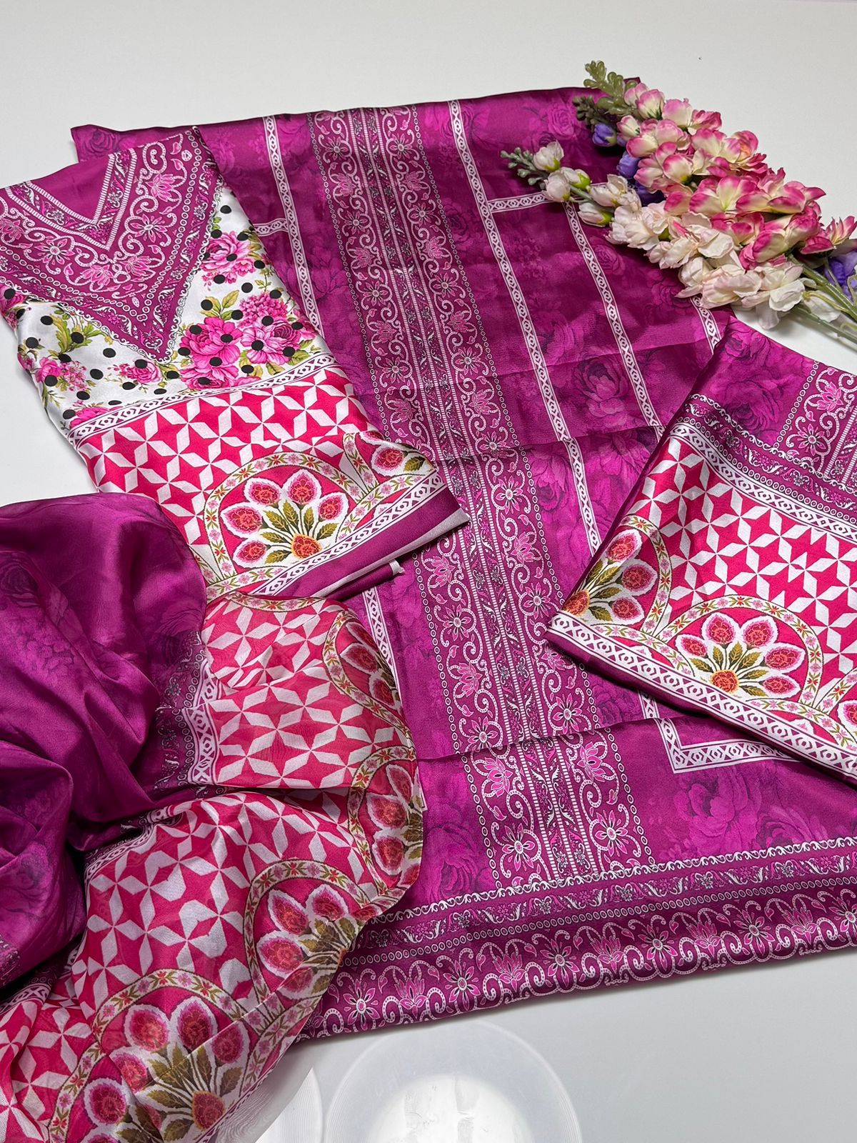 Gorgeous Shamoze Silk Tie n Die Digital Print 3Pcs Dress