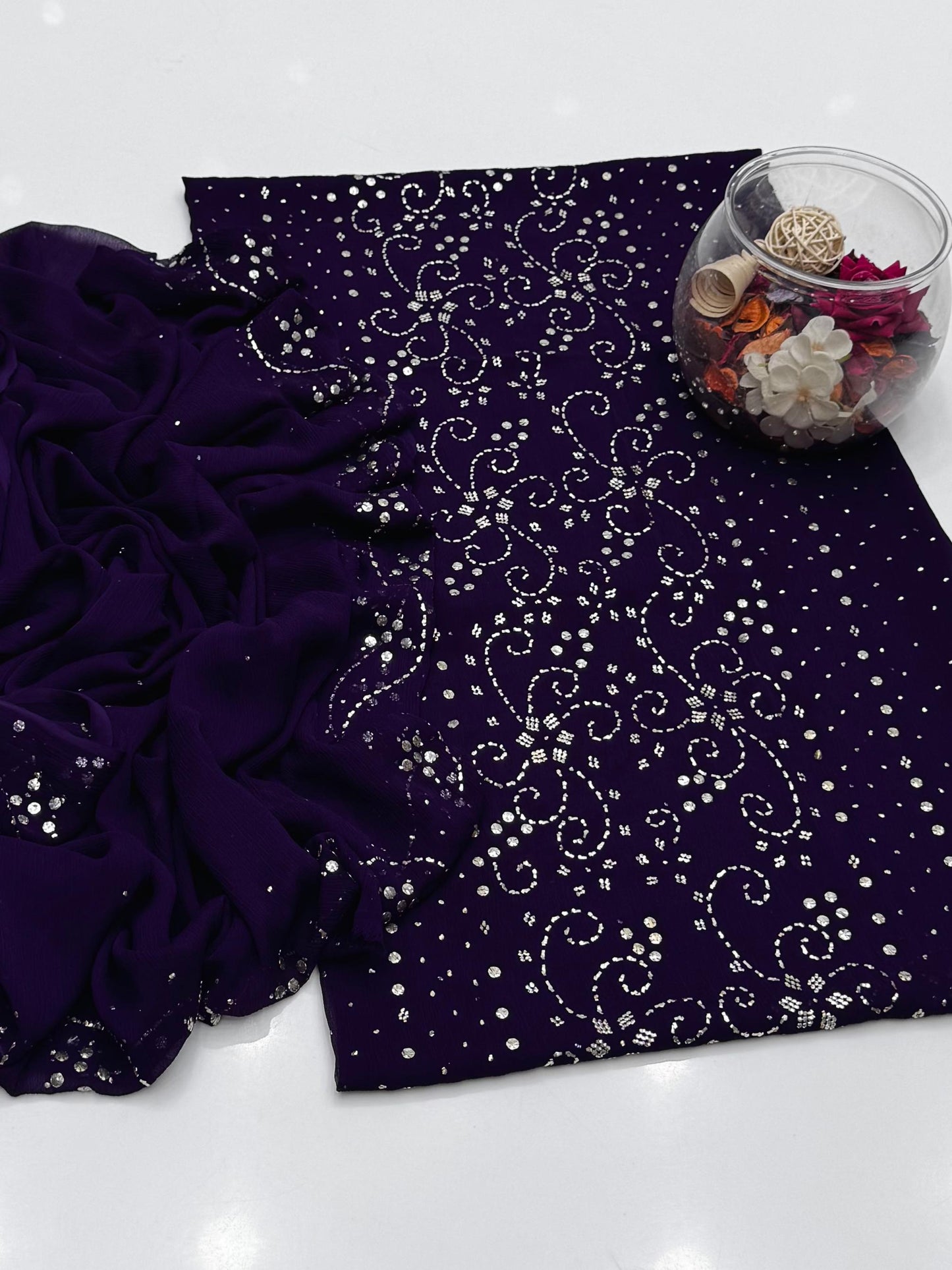 Celestial Bamber Chiffon Mukesh Work Shirt & Dupatta 2Pcs Dress