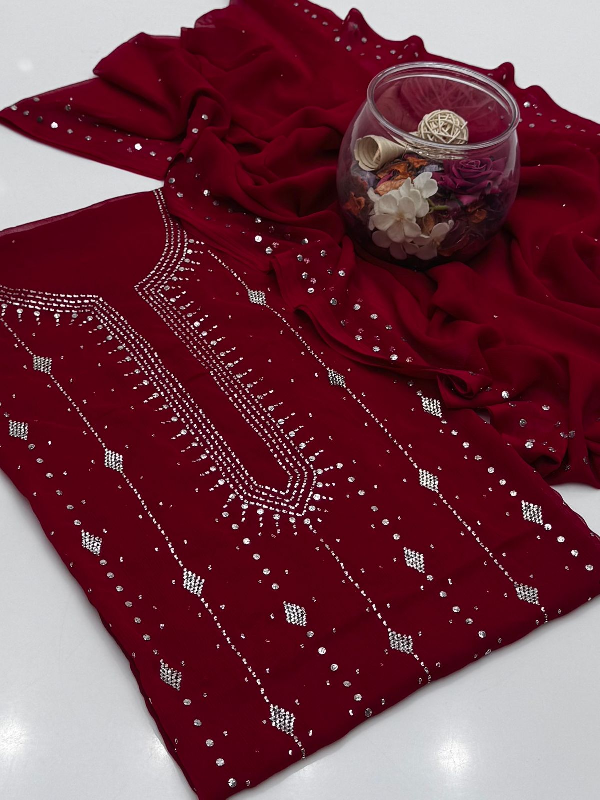 Bamber Chiffon Mukesh Work Shirt & Dupatta 2Pcs Dress