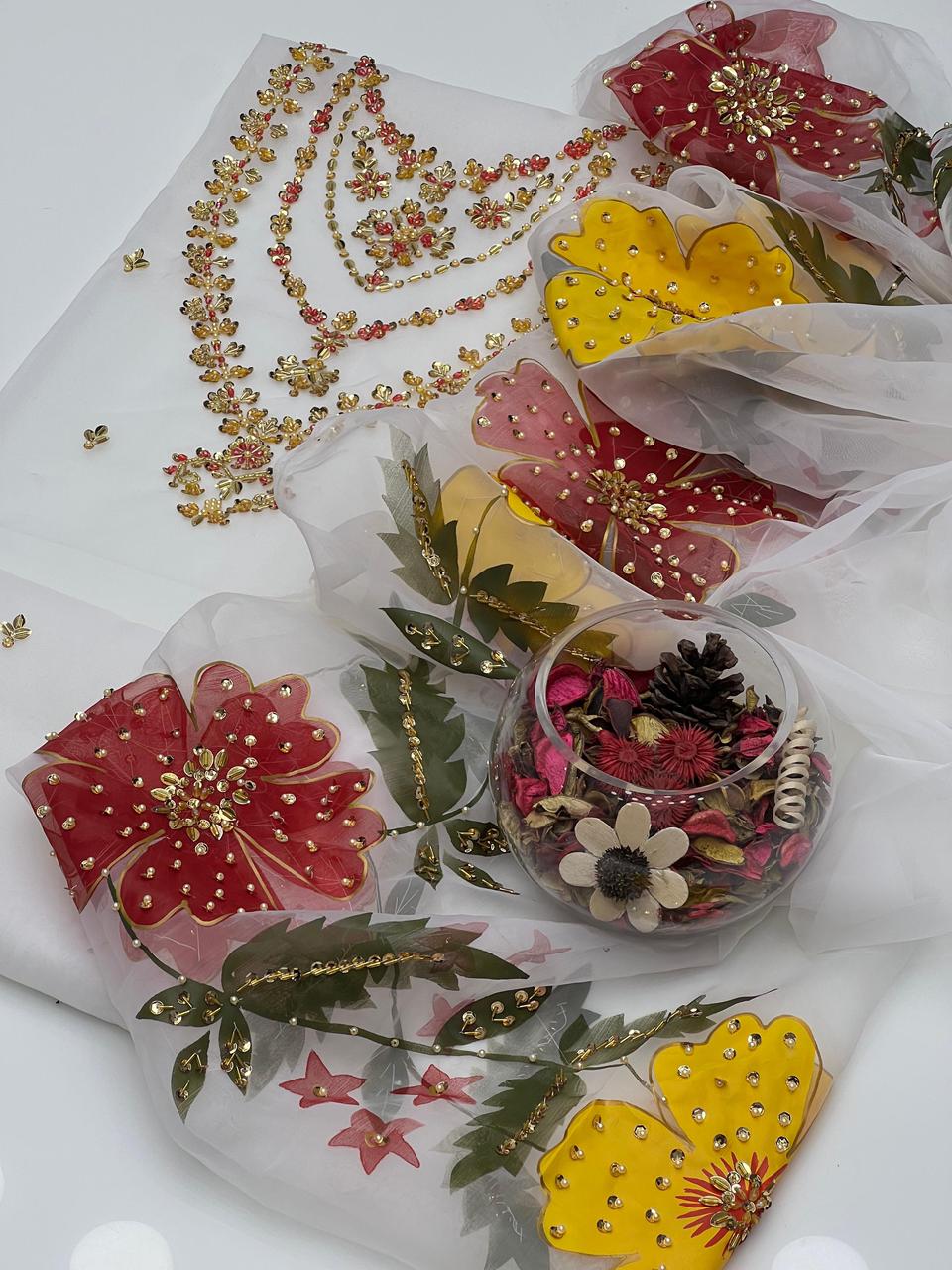 Sweet Organza Handwork Zarri Beads Work 2Pcs Dress