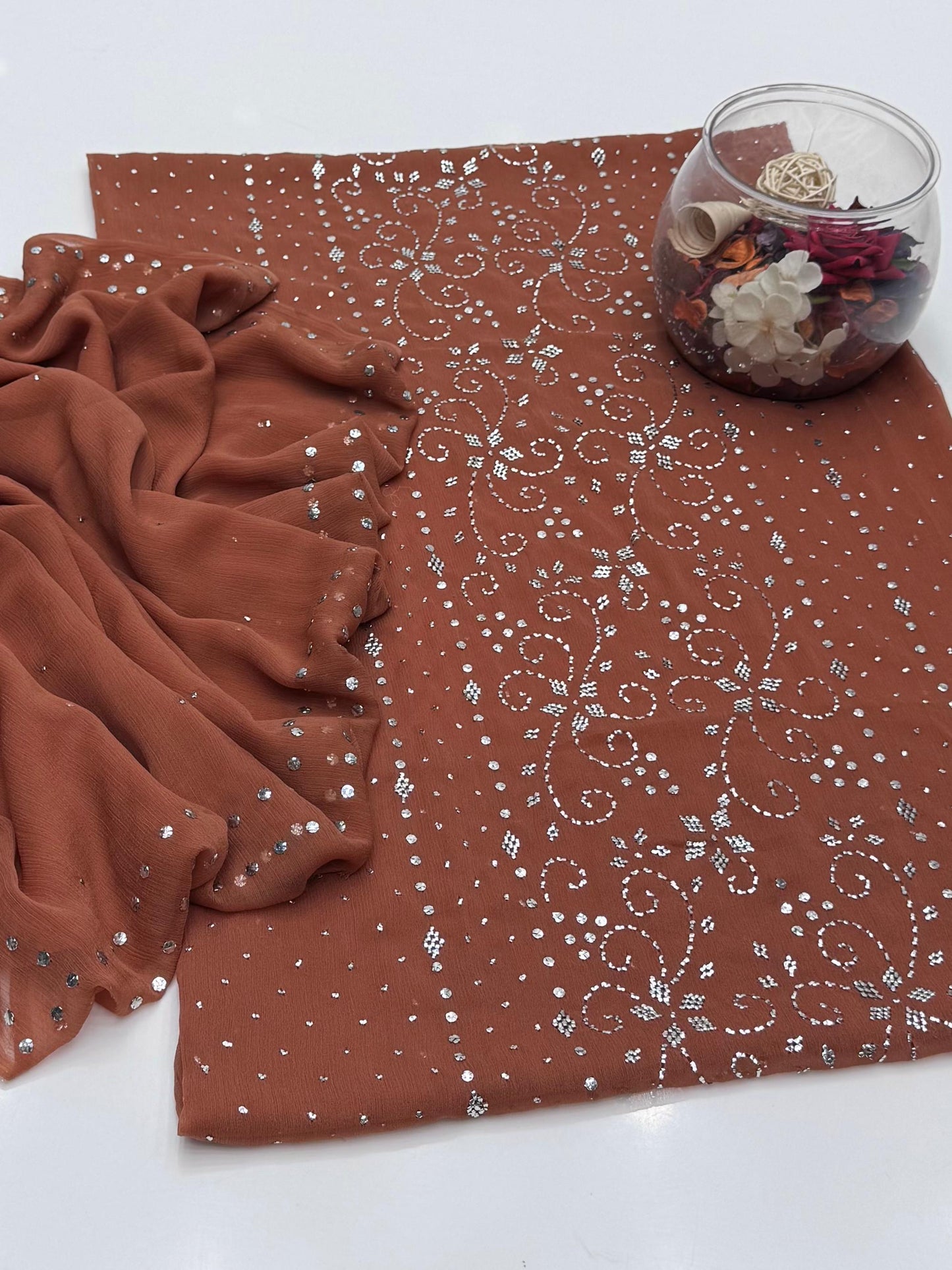 Celestial Bamber Chiffon Mukesh Work Shirt & Dupatta 2Pcs Dress