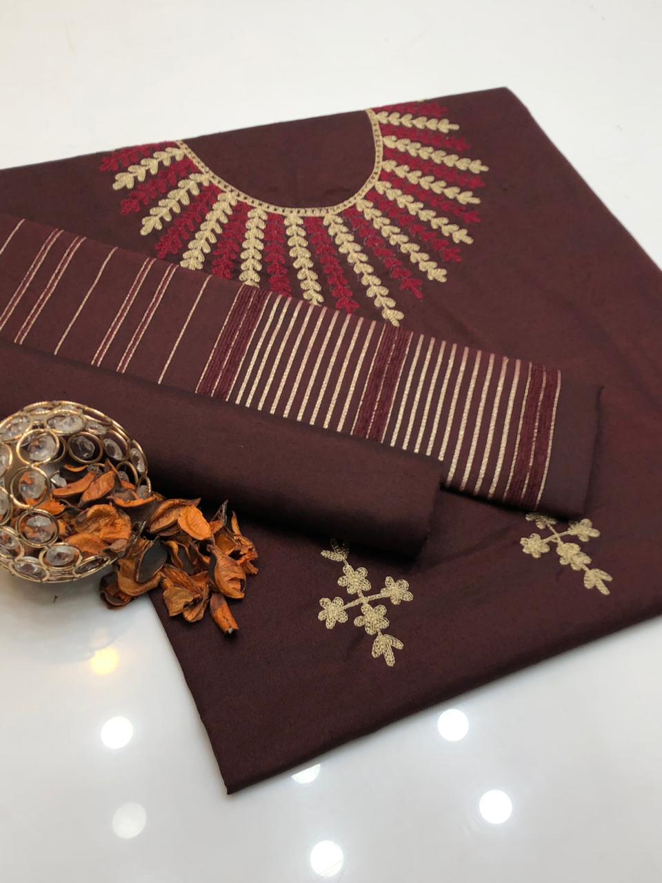 Multani Khaadi Sussi Embroidered With Velvet border Shawl 3Pcs Dress