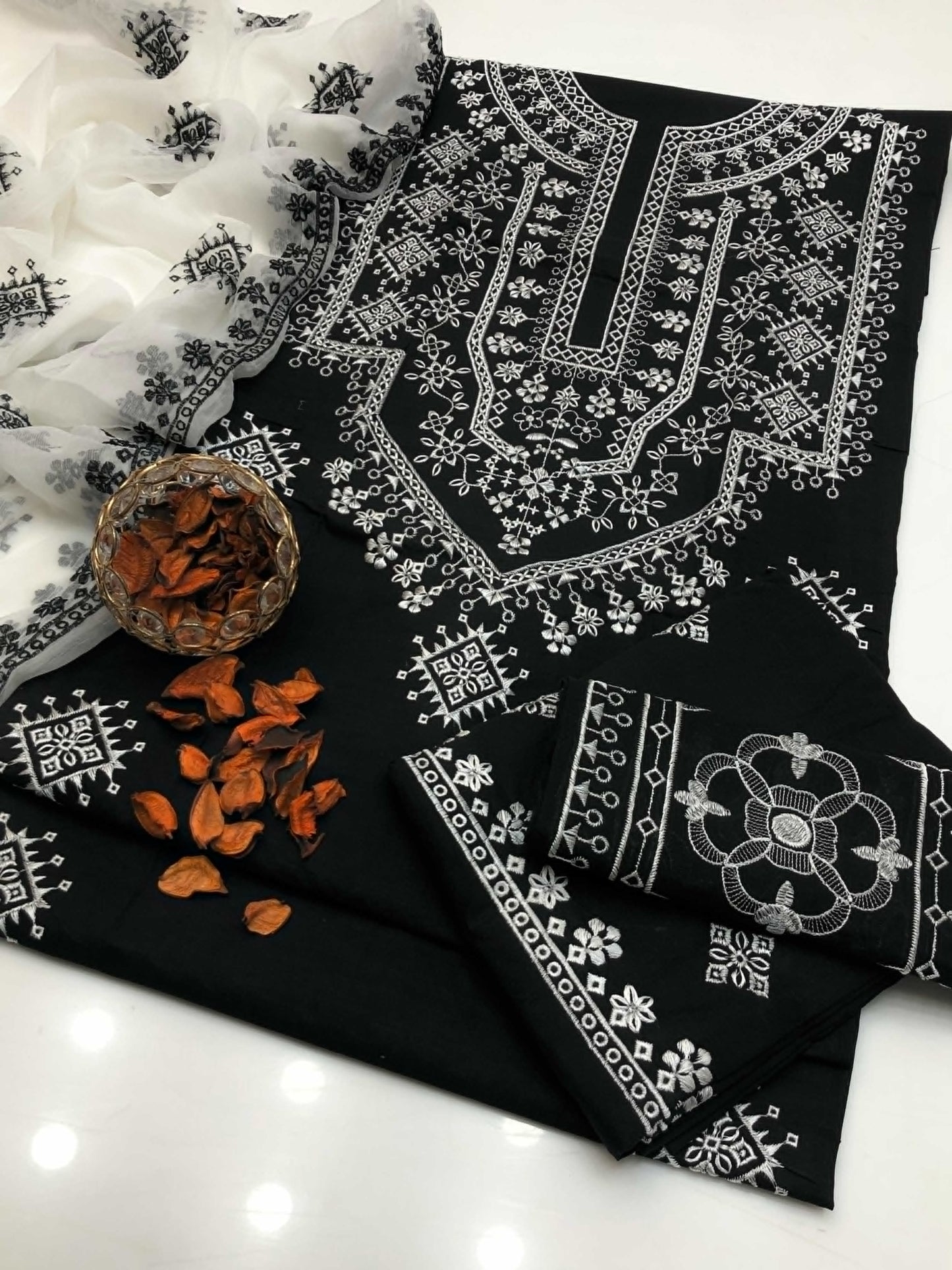 Enchanting Lawn Cotton Embroidered Shirt and Dupata 3Pcs Dress