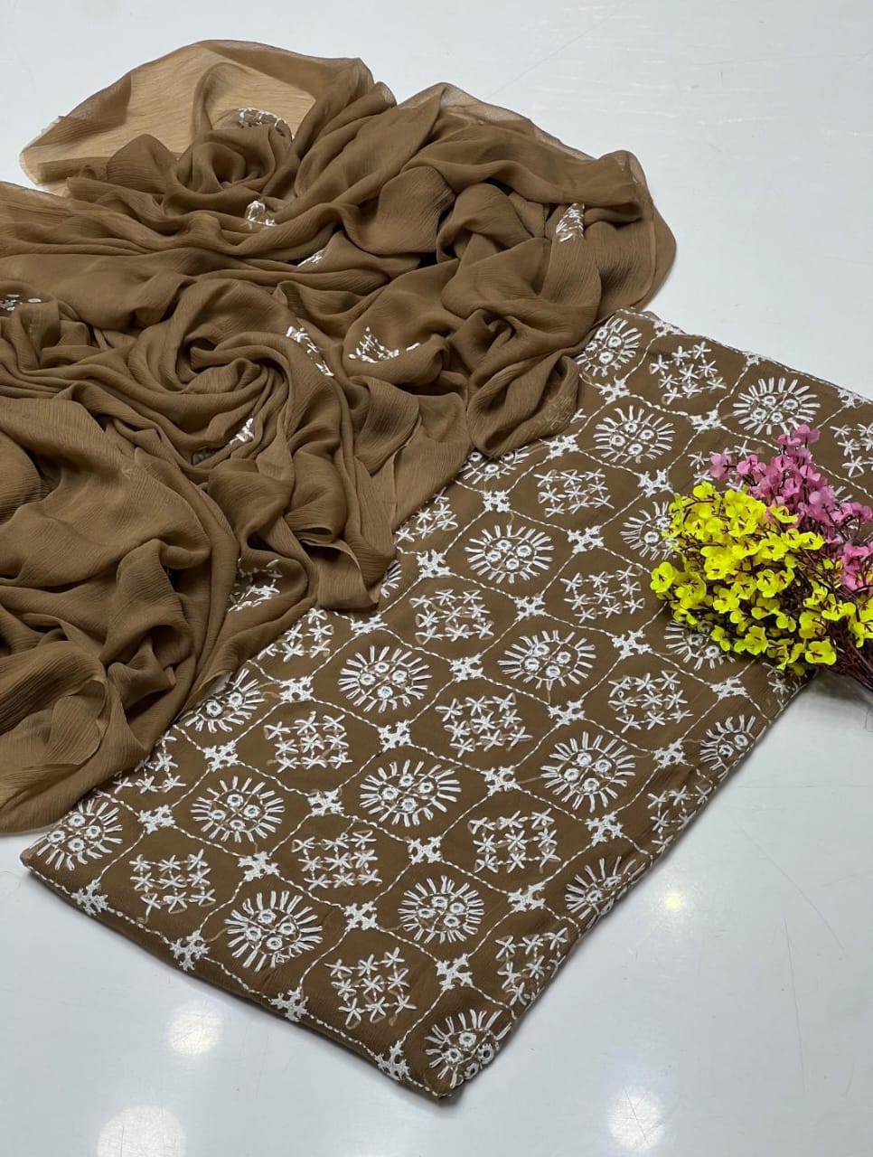 Handmade Bamber Crinkle Sindhi Jaal with Mirror Work 2Pcs Dress