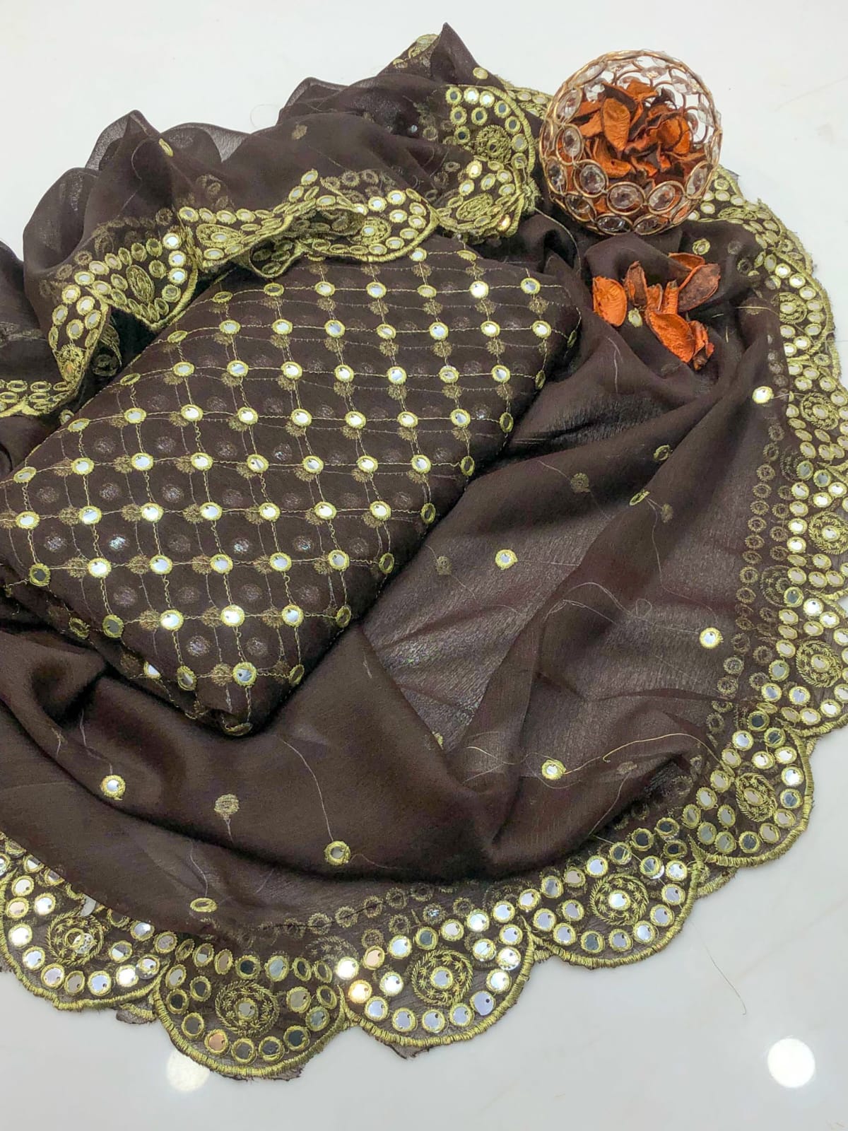 Solivra Chiffon Shirt with Heavy Embroidered Dupatta 2Pcs Dress