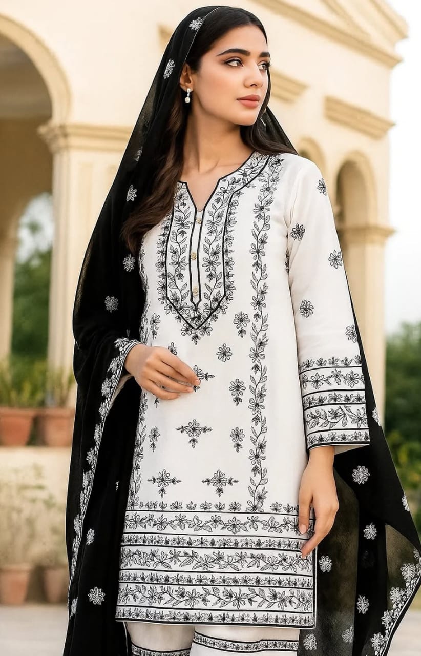 Fresh Lawn Cotton Shirt with Handmade Style Dupatta 3Pcs Dress