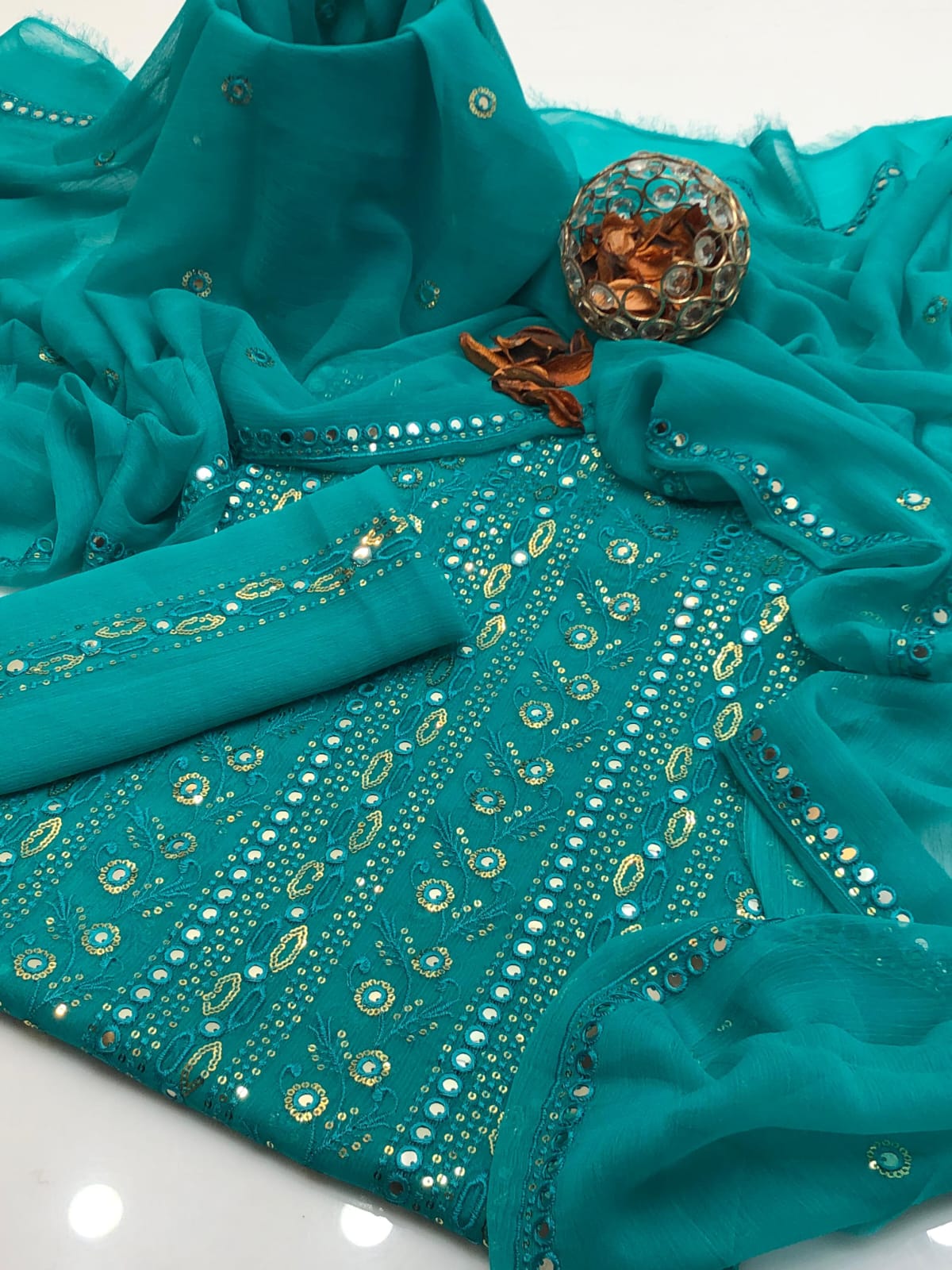 Elegant Bamber 9MM & Chicken Kari Embroidered 2Pcs Dress