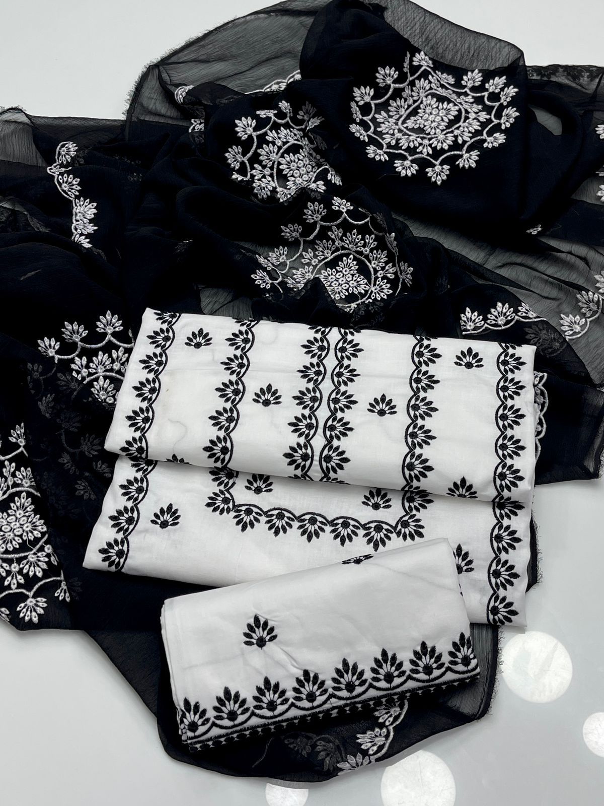 Blooming Lawn Cotton Embroidered Suit 3Pcs Dress