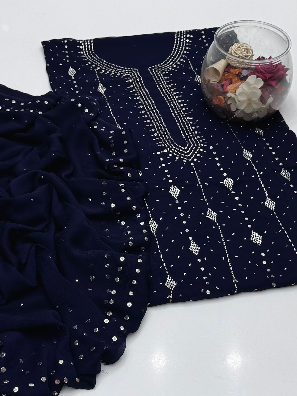 Bamber Chiffon Mukesh Work Shirt & Dupatta 2Pcs Dress