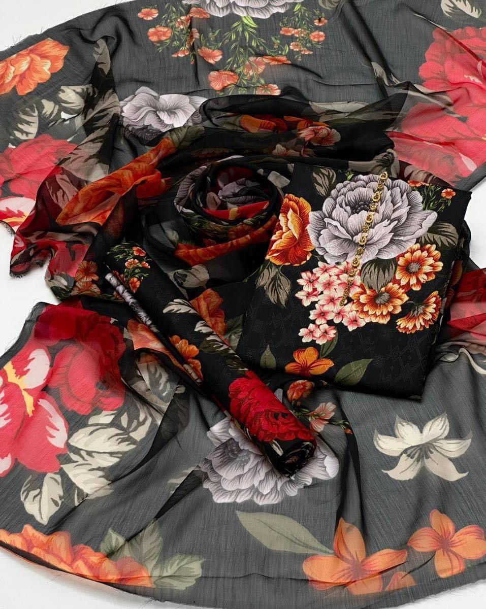 Vibrant Swiss Lawn Shirt Trouser With Monal Dupatta 3Pcs Dress