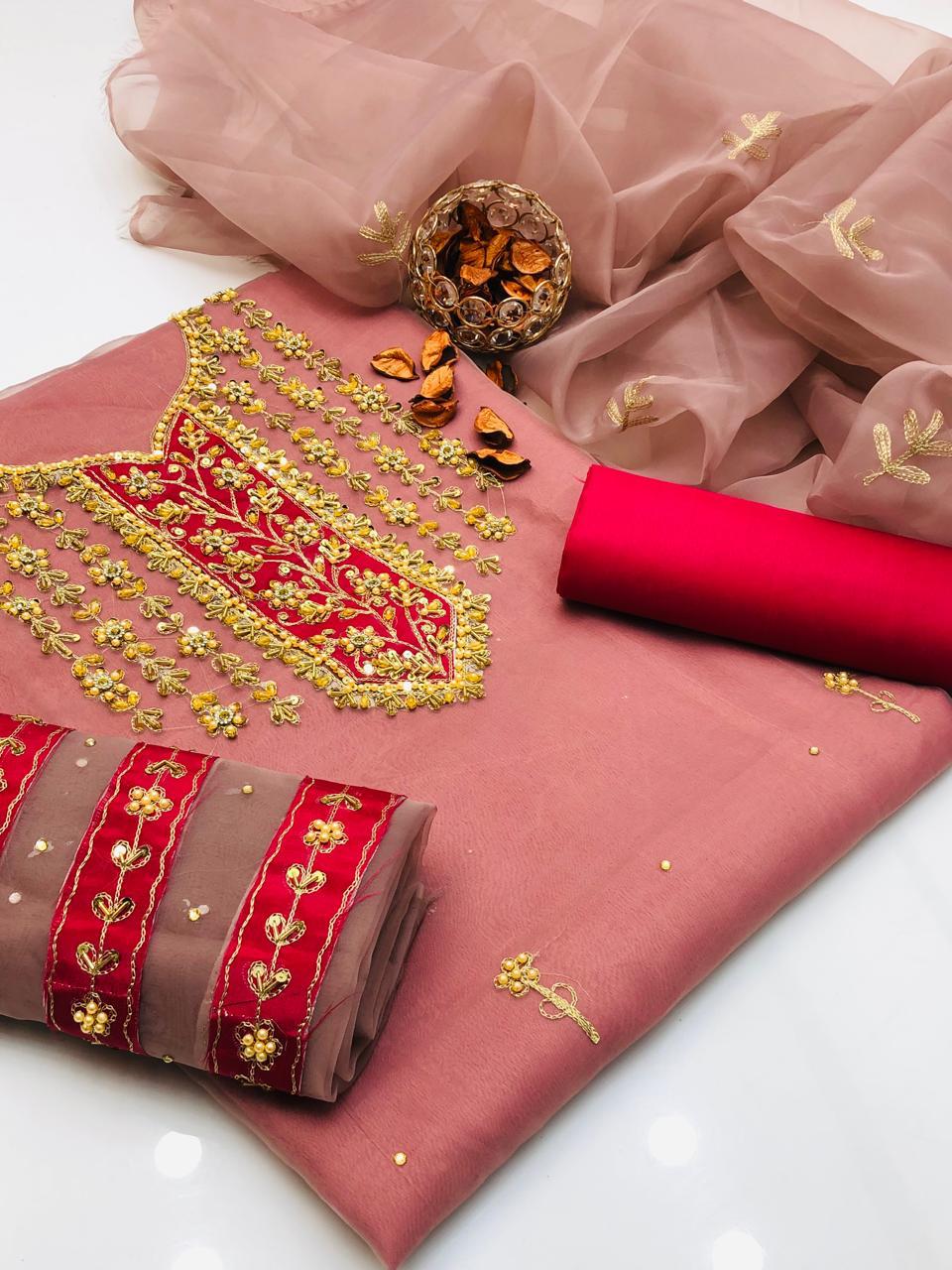 Orivana Organza Shirt with Embroidered Dupatta & Silk Trouser 3Pcs Dress