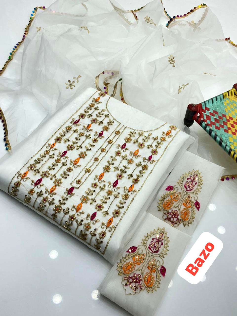Alluring Organza Embroidered Suit With Zari Beads Work 2Pcs Dress