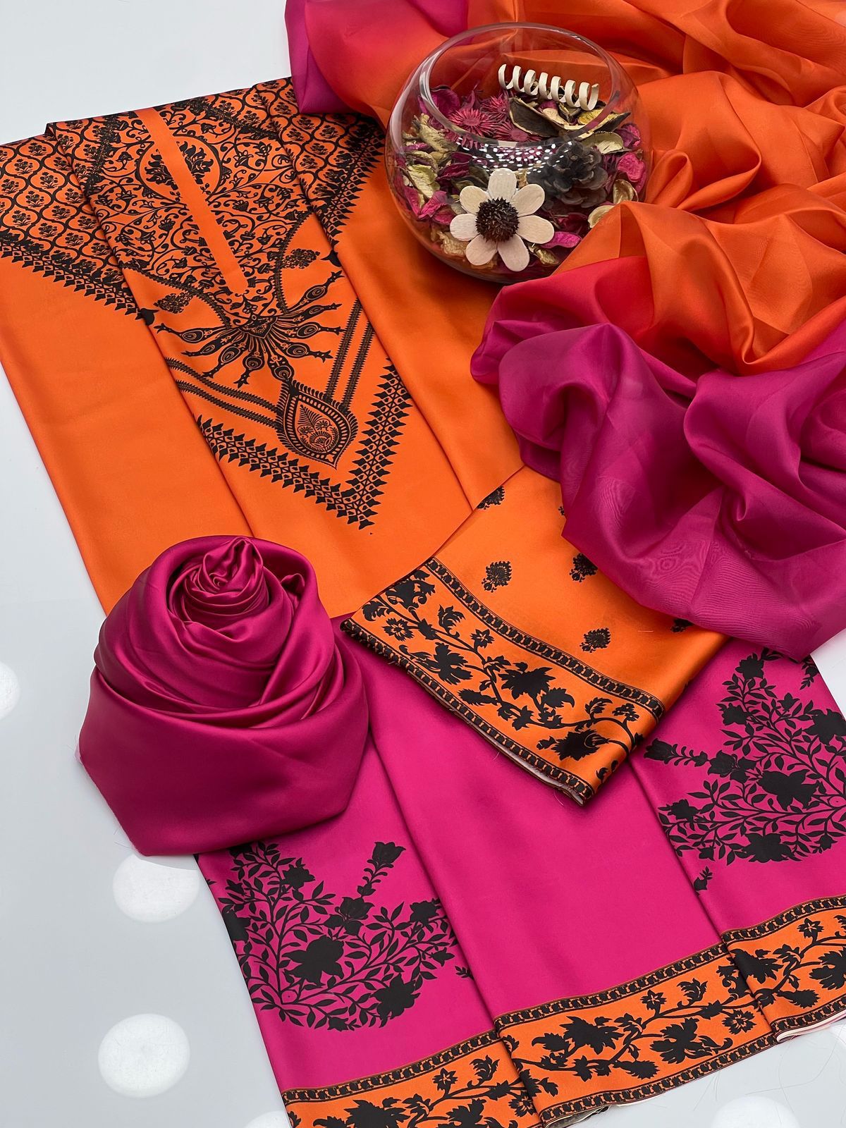 Graceful Shamoze Silk Shirt Trouser With Silk Dupatta 3Pcs Dress