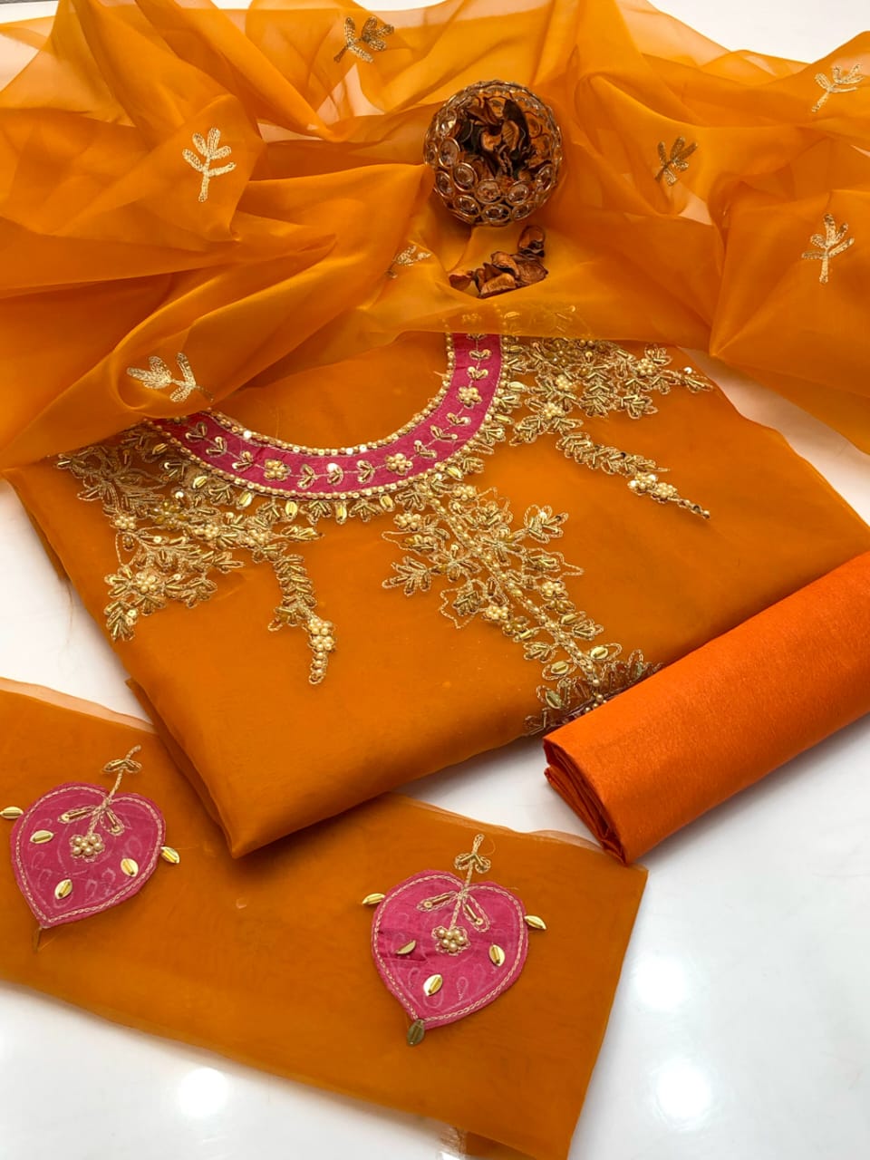 Radiantique Organza Shirt with Embroidered Dupatta & Silk Trouser 3Pcs Dress