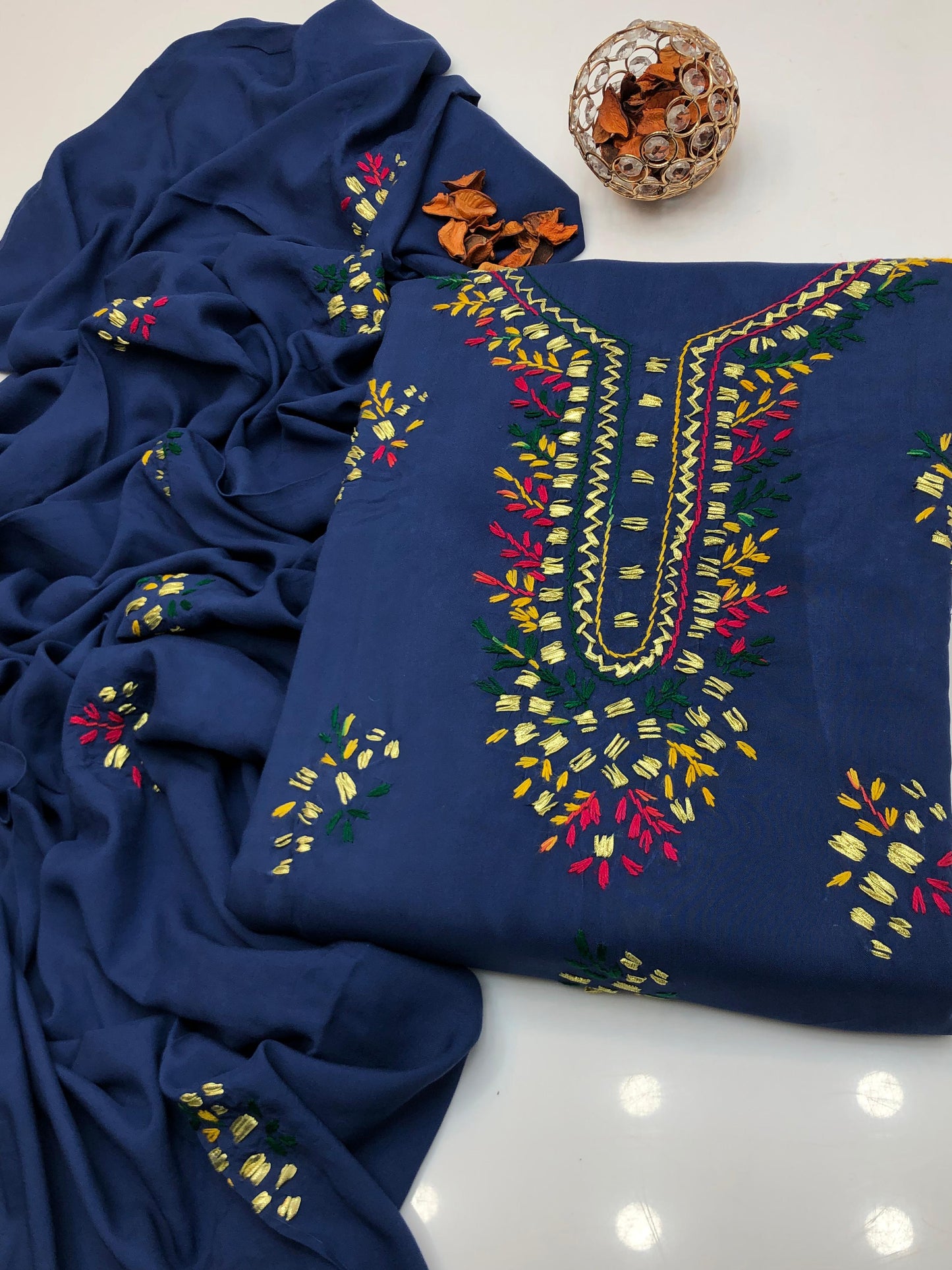 Luxury Linen Handmade Gotta With Paka Tanka 3Pcs Dress
