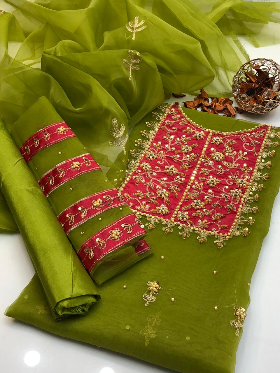 Stylish Organza Embroidery Dress with Dupatta 3Pcs Dress