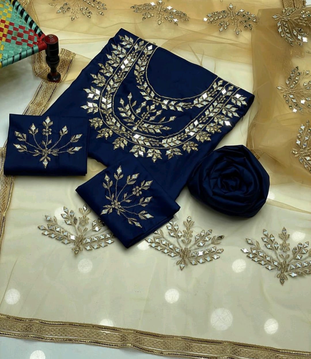 Zerina Kataan Silk Mirror Embroidered Suit 3Pcs Dress