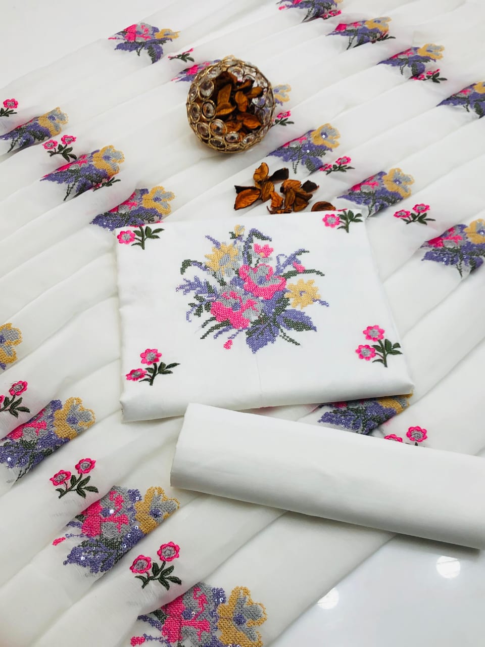 Ornate GTM Lawn Cross-Stitch Embroidery 3Pcs Dress