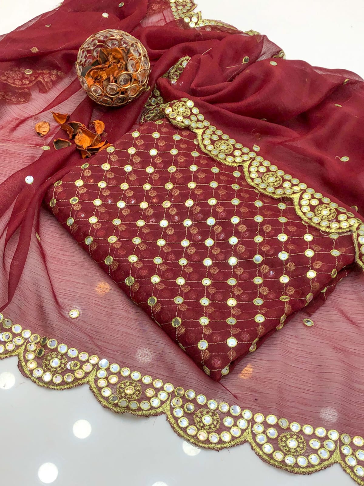 Solivra Chiffon Shirt with Heavy Embroidered Dupatta 2Pcs Dress