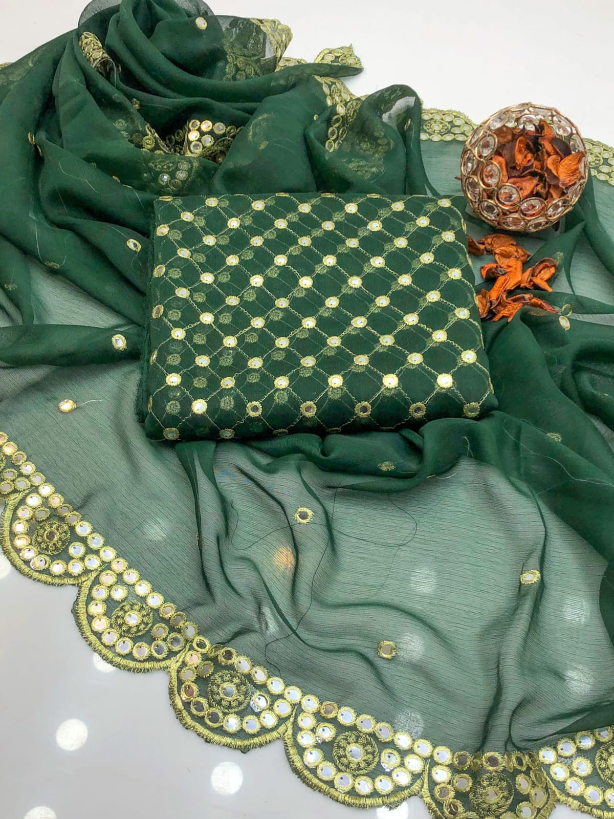 Solivra Chiffon Shirt with Heavy Embroidered Dupatta 2Pcs Dress