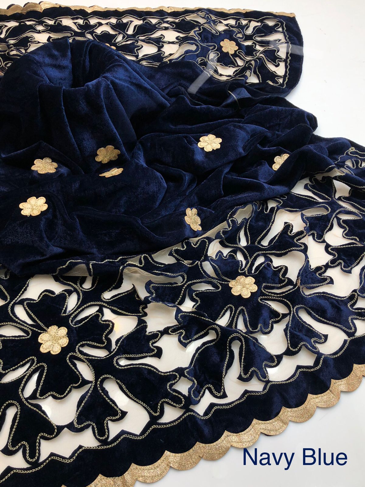 Micro Velvet Laser Cut & Embroidered Winter Shawl