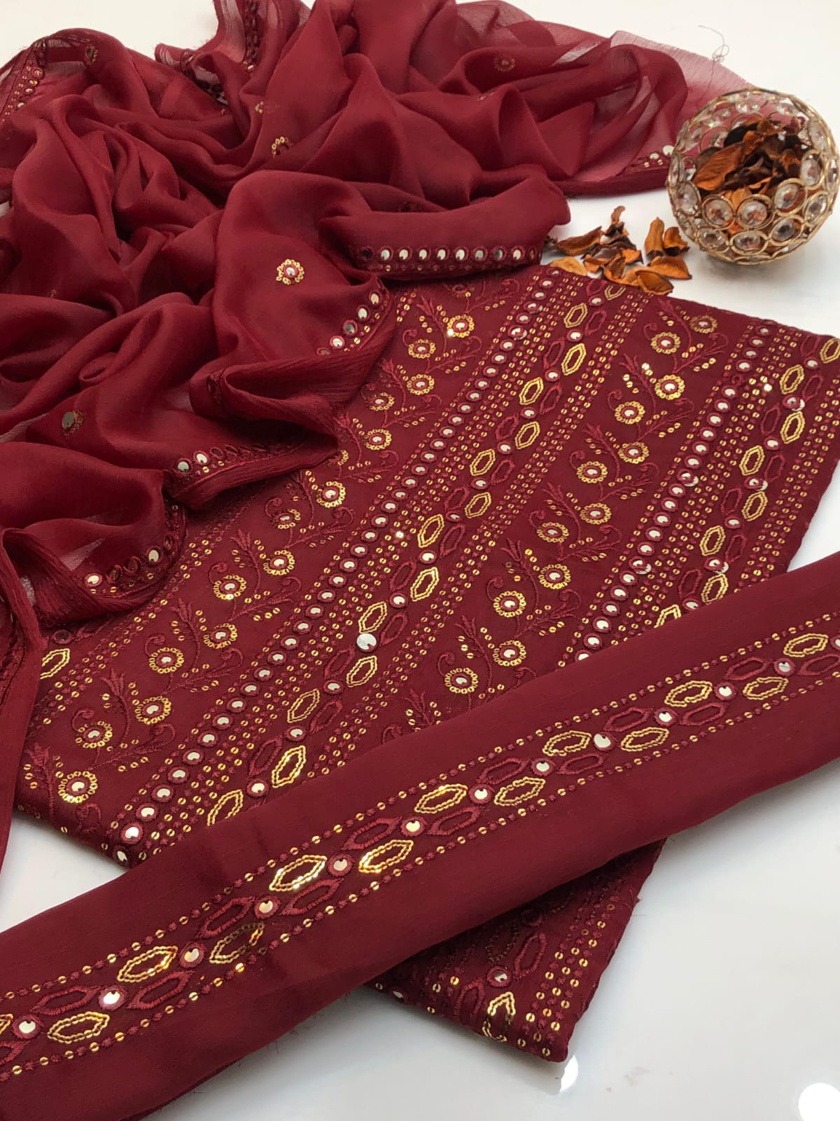 Elegant Bamber 9MM & Chicken Kari Embroidered 2Pcs Dress